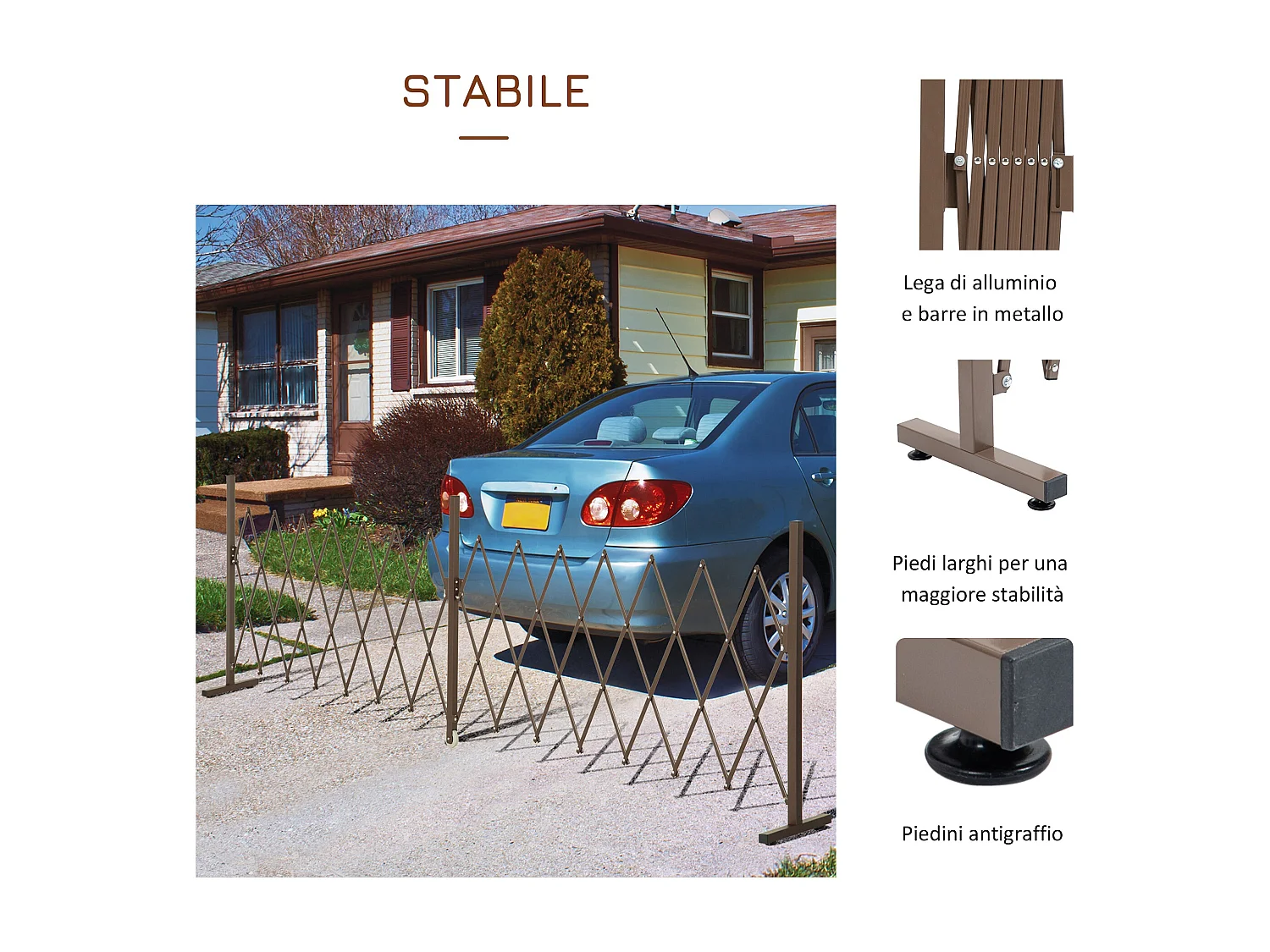 Recinzione estensibile da 52-405 cm in acciaio e alluminio marrone