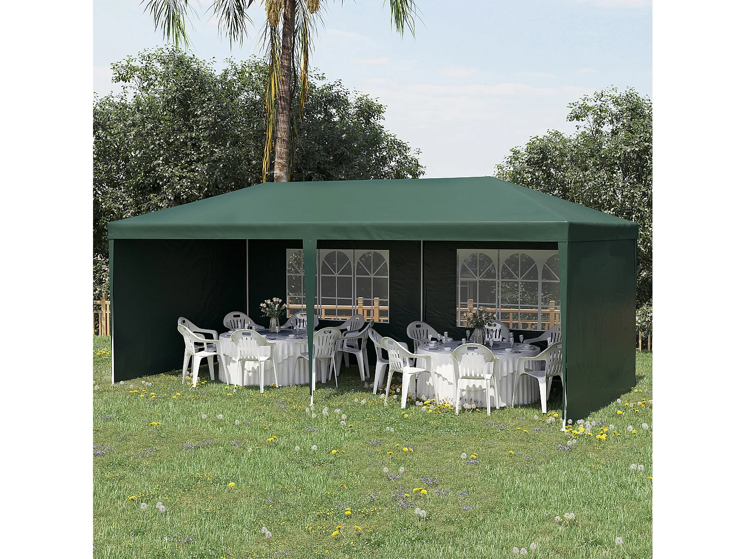 Gazebo da giardino 6x3m con pareti e finestre verde