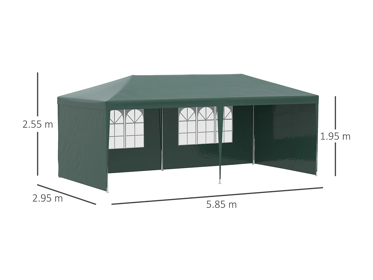 Gazebo da giardino 6x3m con pareti e finestre verde