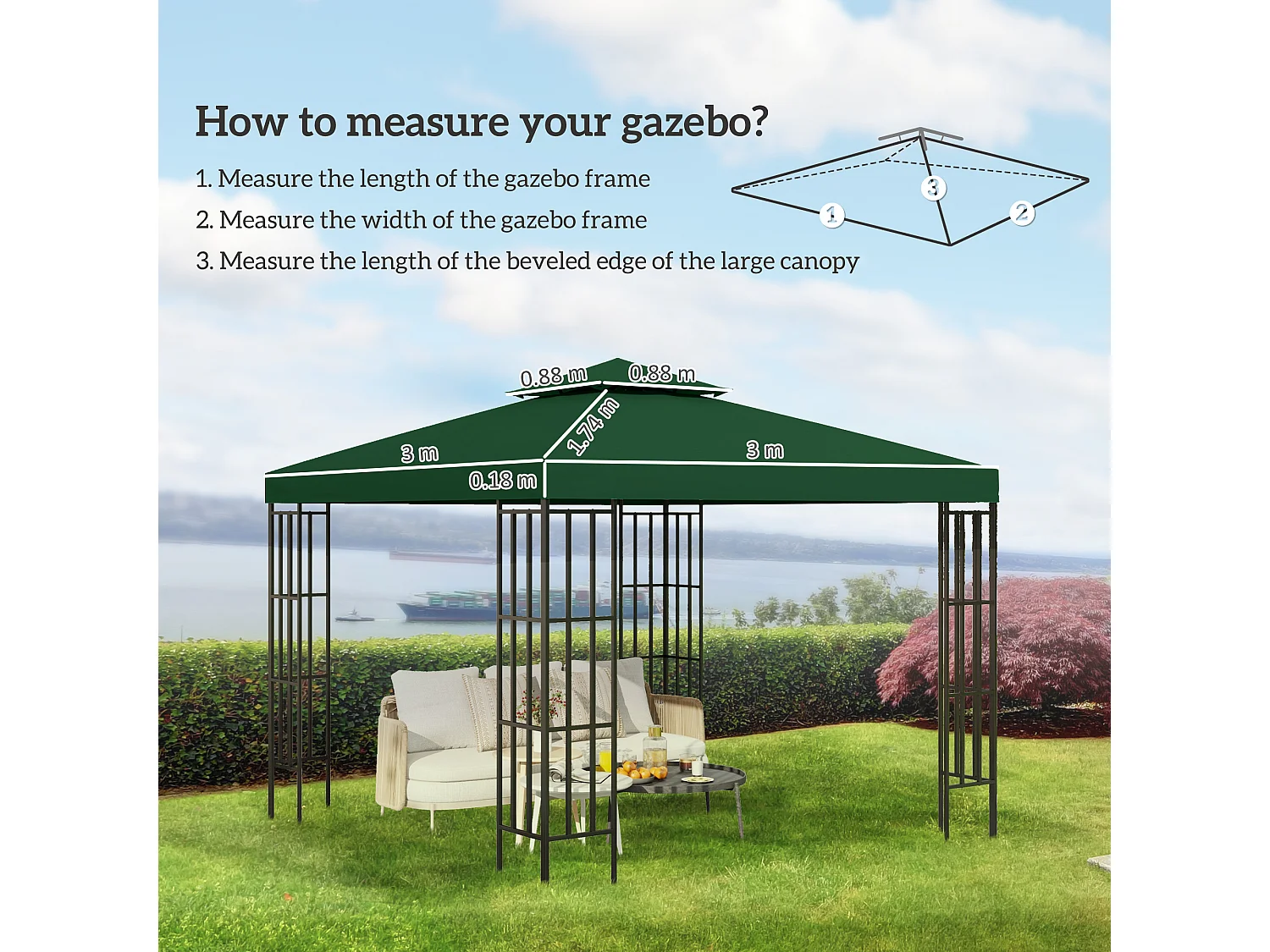 Copertura per gazebo da giardino anti-uv in poliestere 3x3m