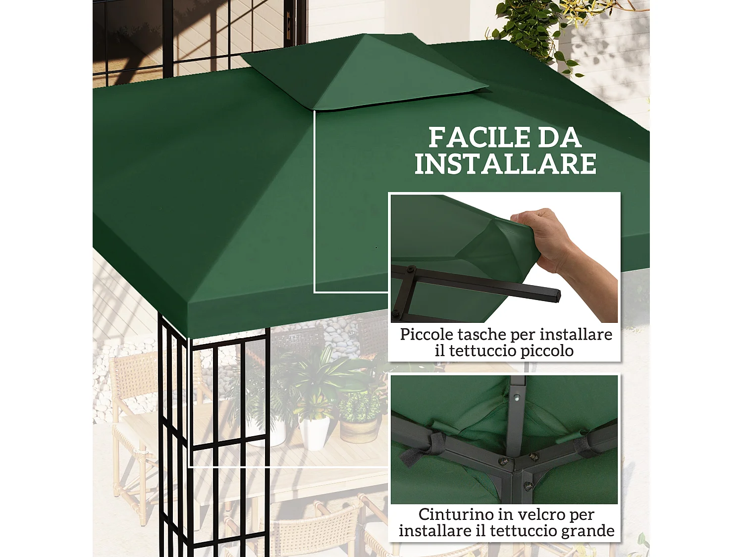 Copertura per gazebo da giardino anti-uv in poliestere 3x3m