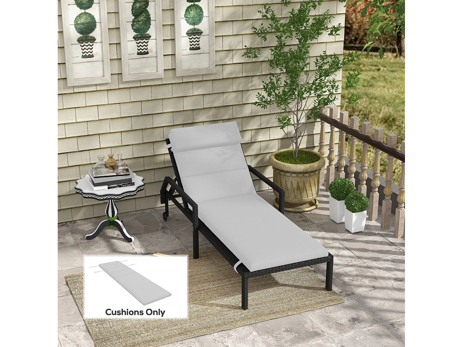 Cuscino per lettino prendisole imbottito con lacci, grigio chiaro