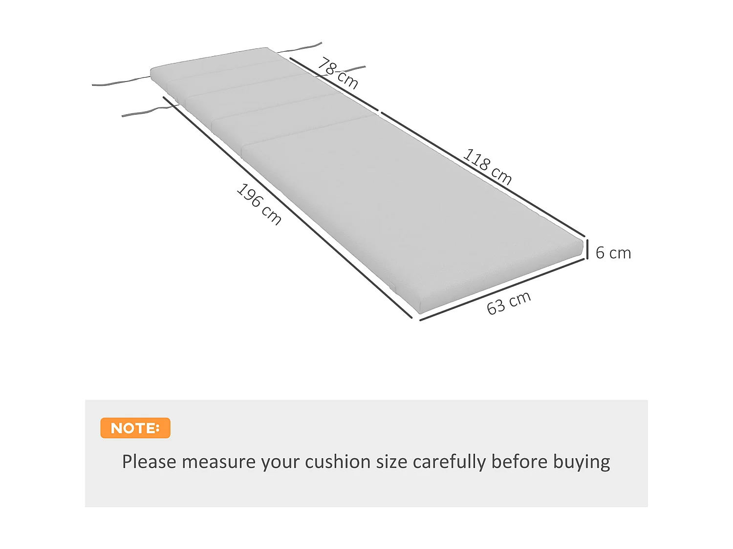 Cuscino per lettino prendisole imbottito con lacci, grigio chiaro