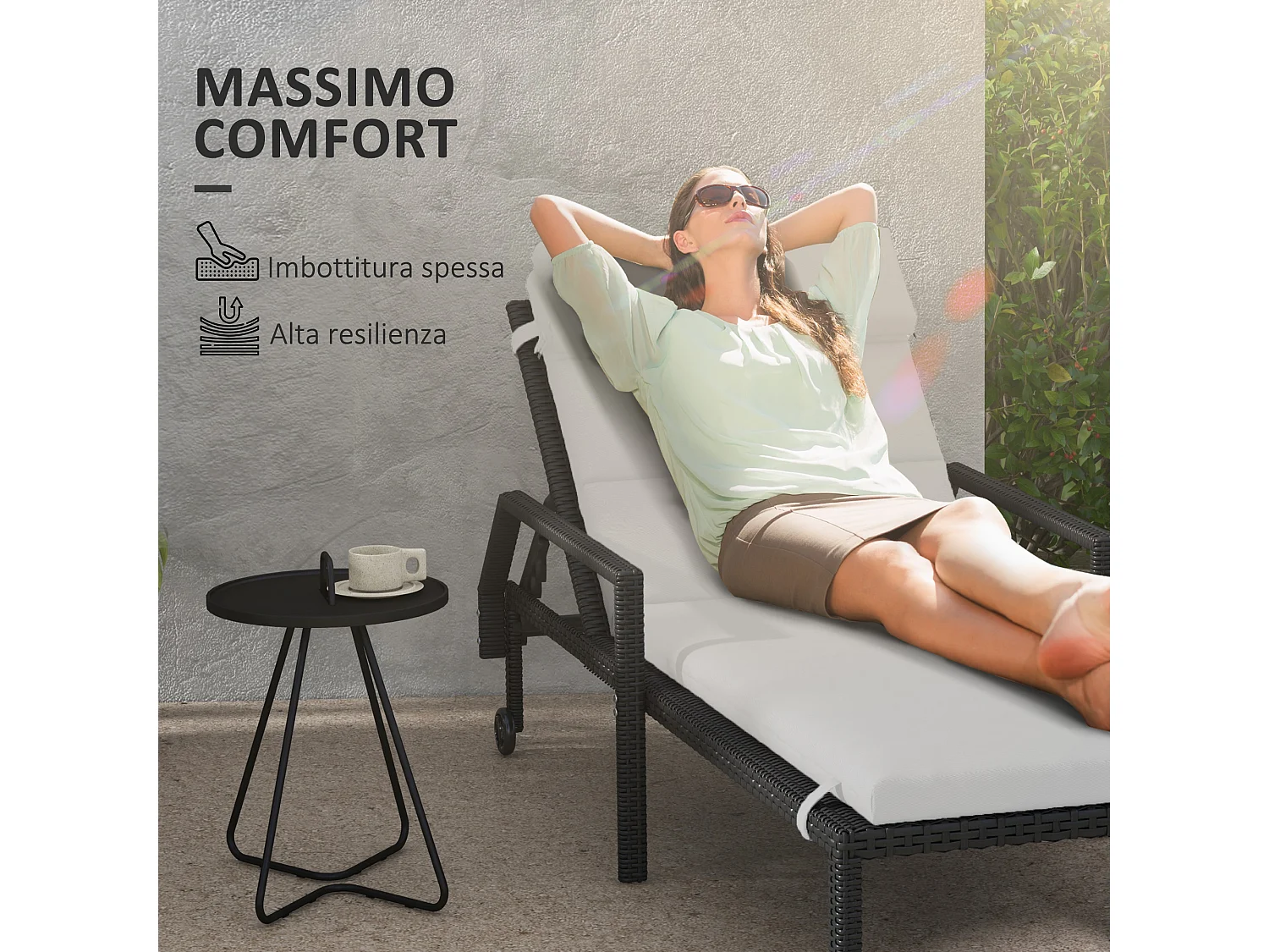 Cuscino per lettino prendisole imbottito con lacci, grigio chiaro