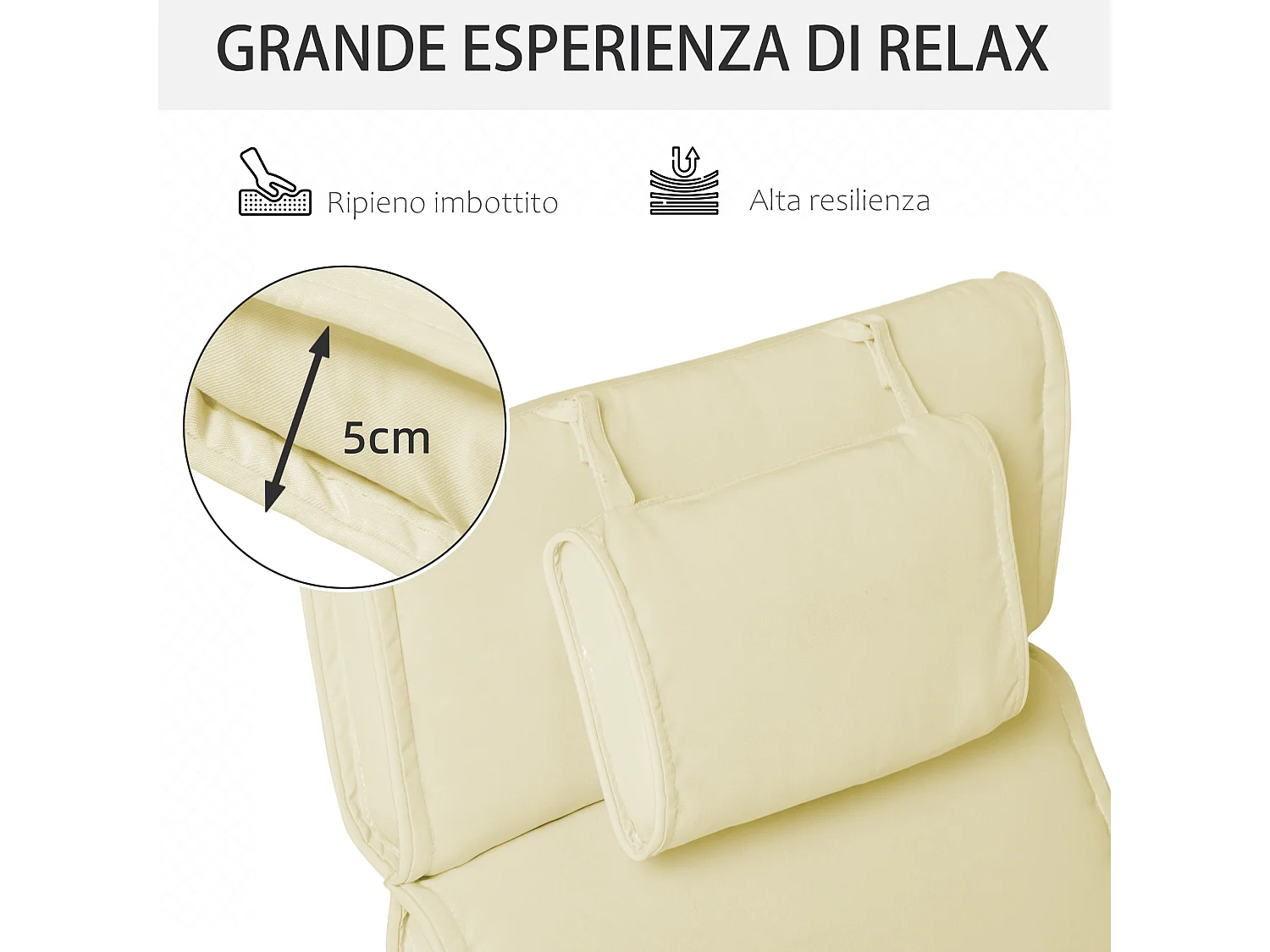 Cuscino per sdraio lettino prendisole da giardino solo cuscino 198x53x5cm bianco crema