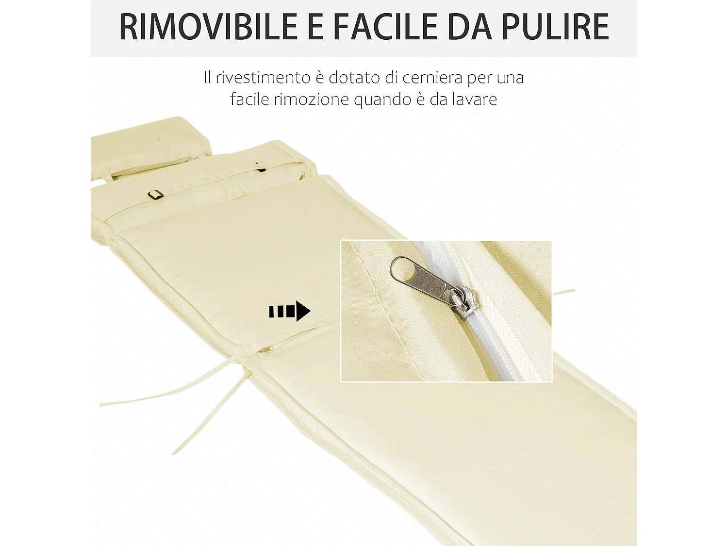 Cuscino per sdraio lettino prendisole da giardino solo cuscino 198x53x5cm bianco crema