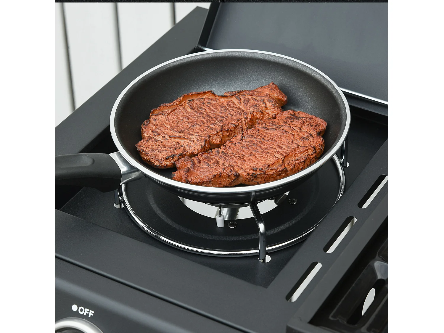 Barbecue a gas con coperchio e fornello laterale a 2 ruote