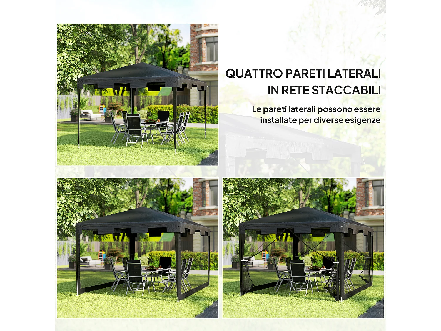 Gazebo da giardino pieghevole 4x3 m in metallo e pe grigio