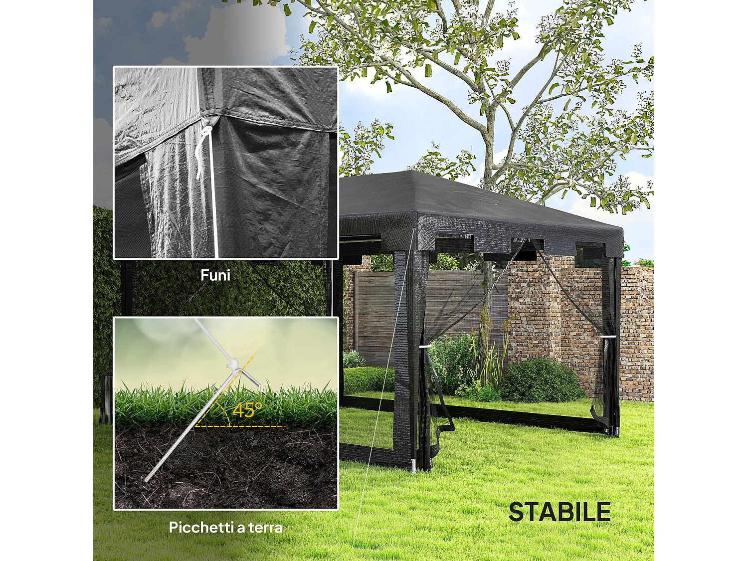 Gazebo da giardino pieghevole 4x3 m in metallo e pe grigio