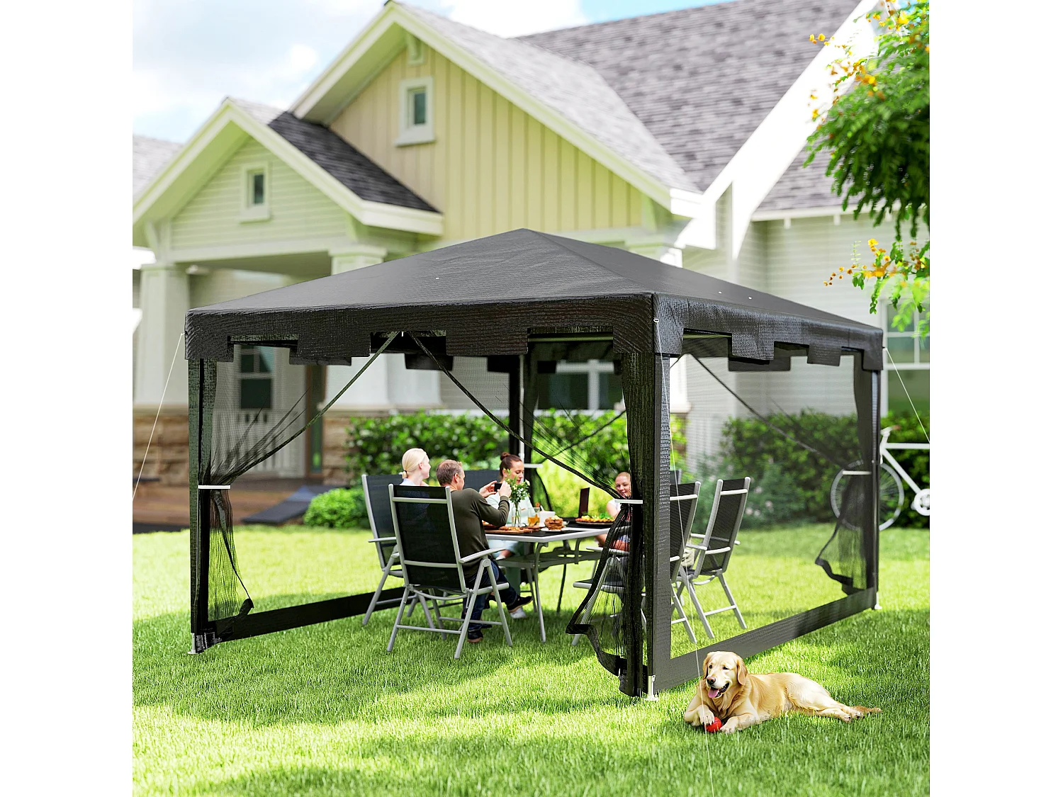 Gazebo da giardino pieghevole 4x3 m in metallo e pe grigio