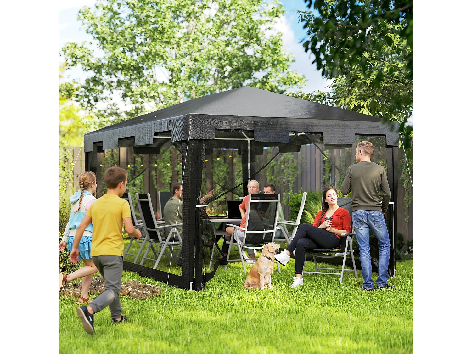 Gazebo da giardino pieghevole 4x3 m in metallo e pe grigio