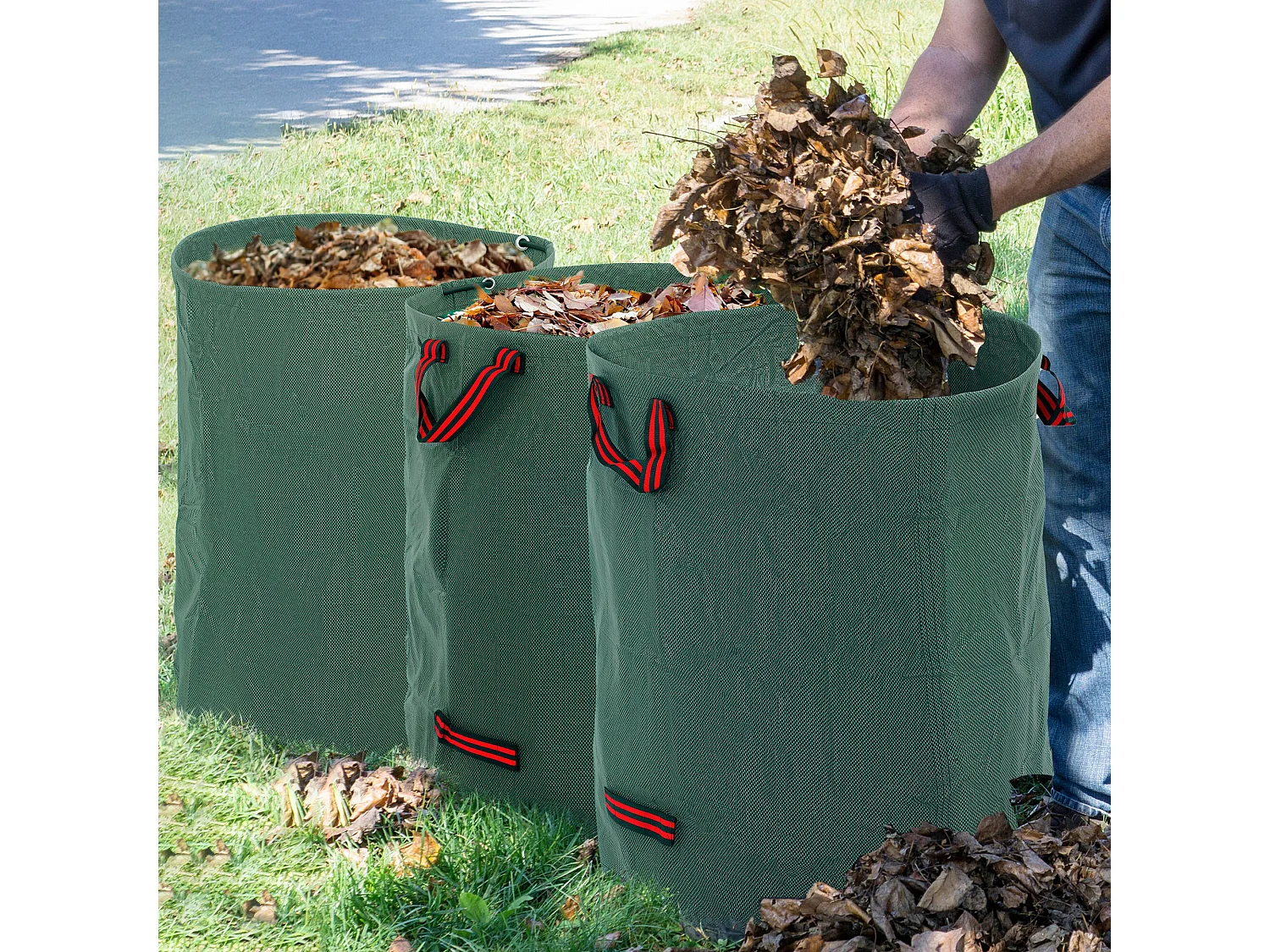 Set 3 sacchi per rifiuti da giardino 300 litri con manici verde