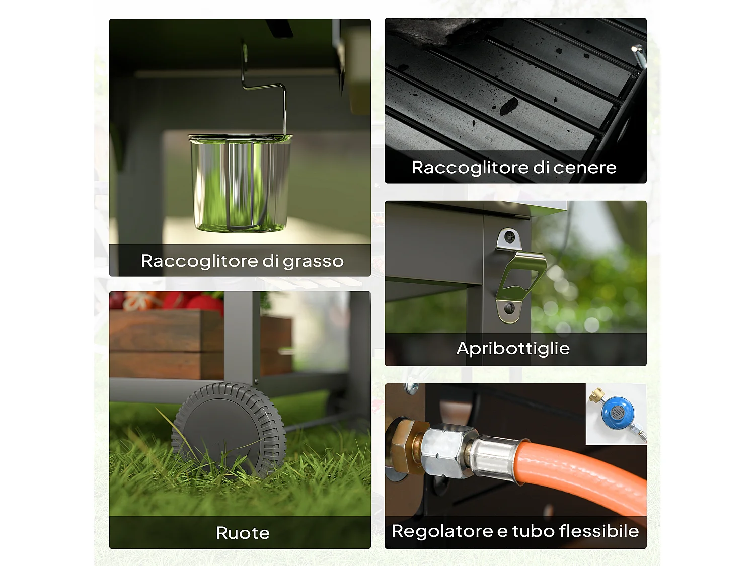 Barbecue a carbone e gas con coperchio con termometro nero