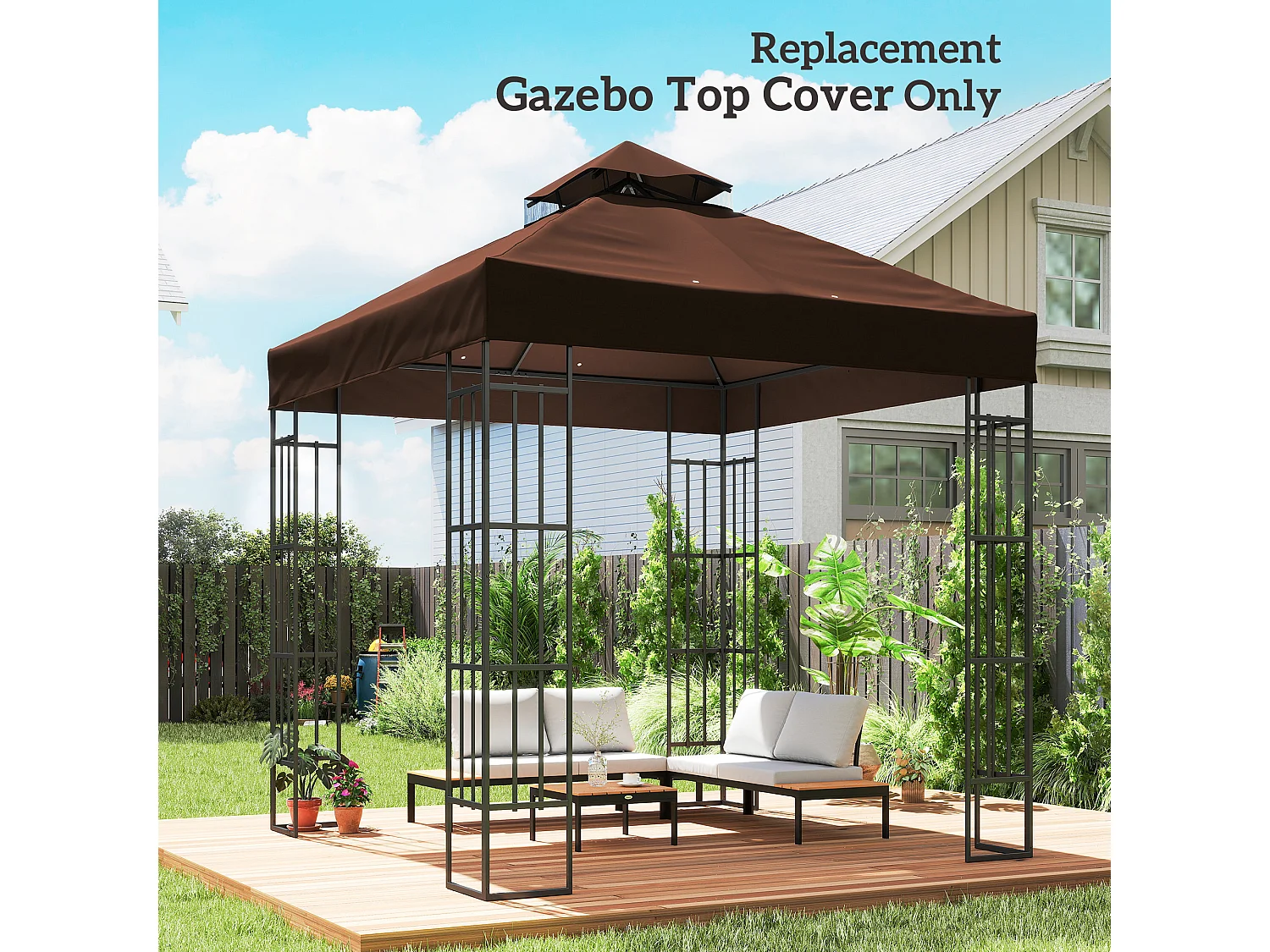 Copertura per gazebo da giardino 3x3 upf30+ a 2 livelli caffè