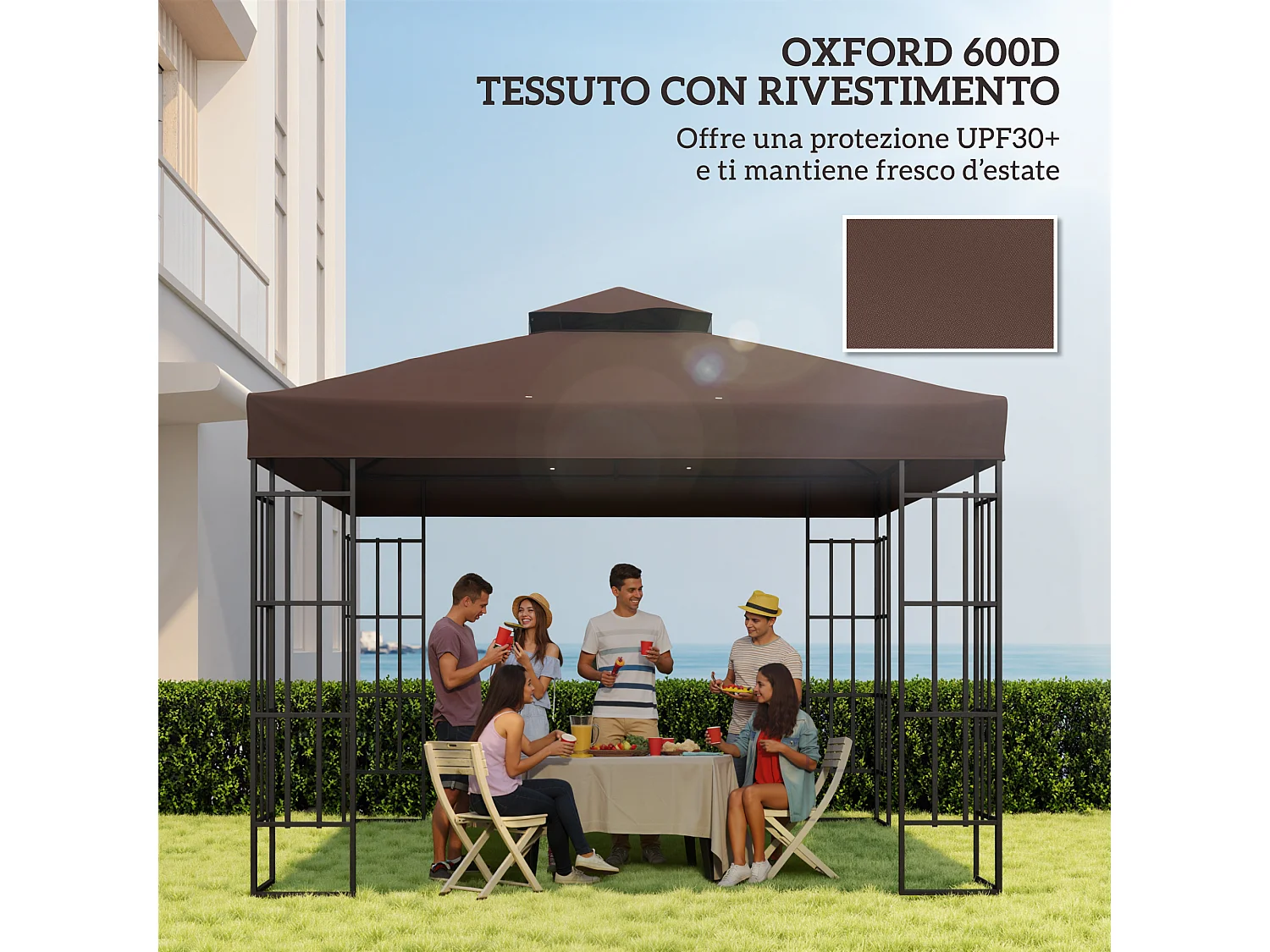 Copertura per gazebo da giardino 3x3 upf30+ a 2 livelli caffè