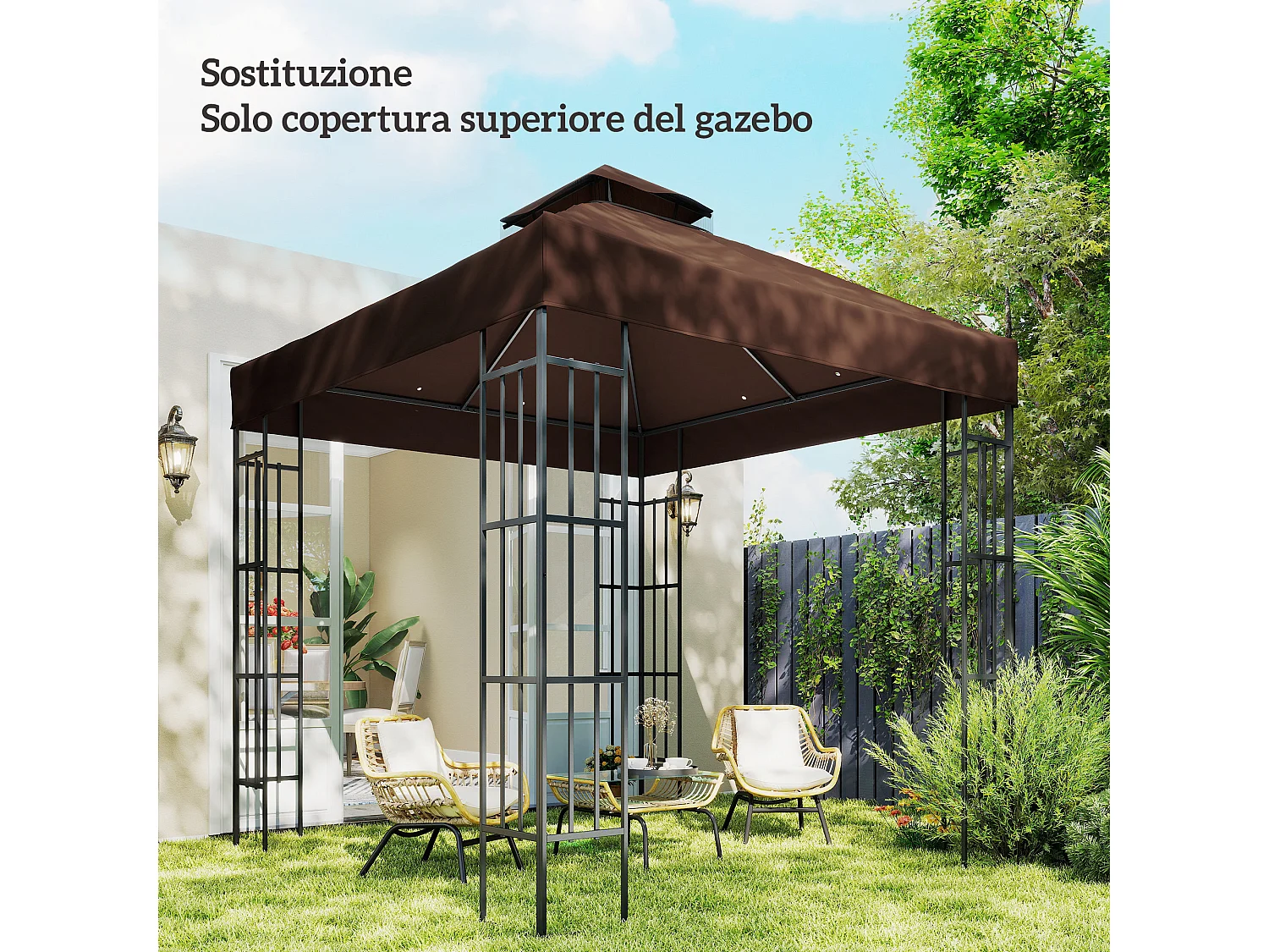 Copertura per gazebo da giardino 3x3 upf30+ a 2 livelli caffè