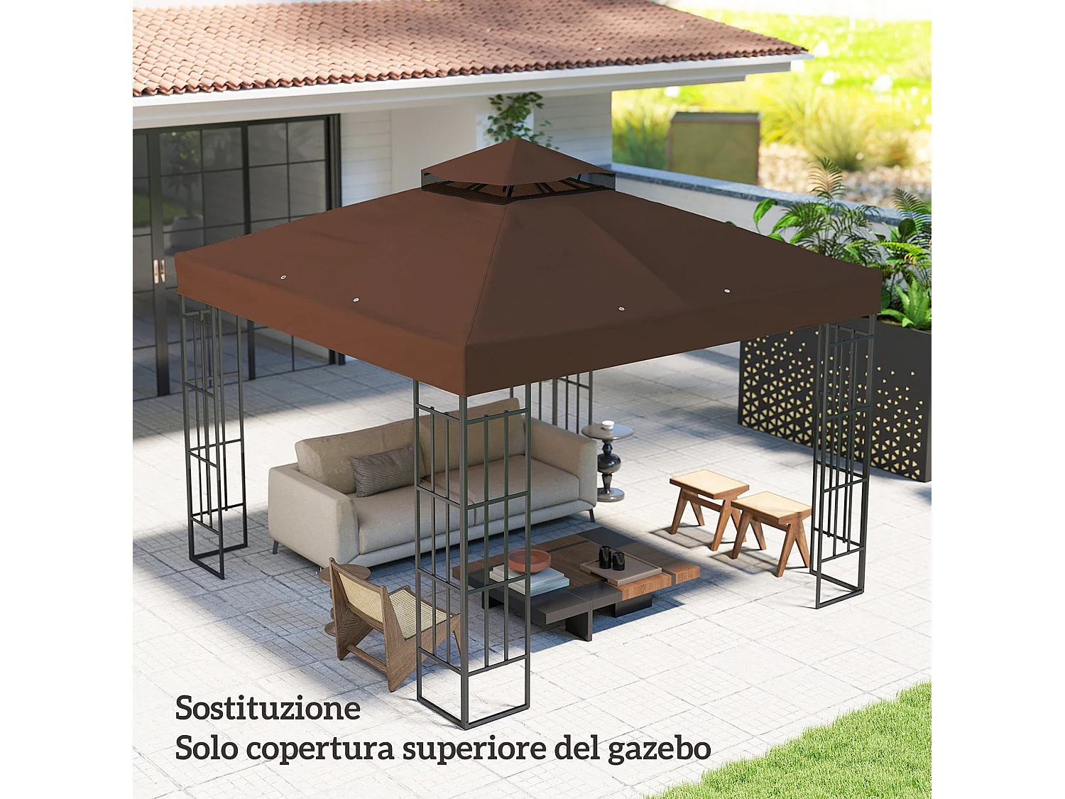 Copertura per gazebo da giardino 3x3 upf30+ a 2 livelli caffè