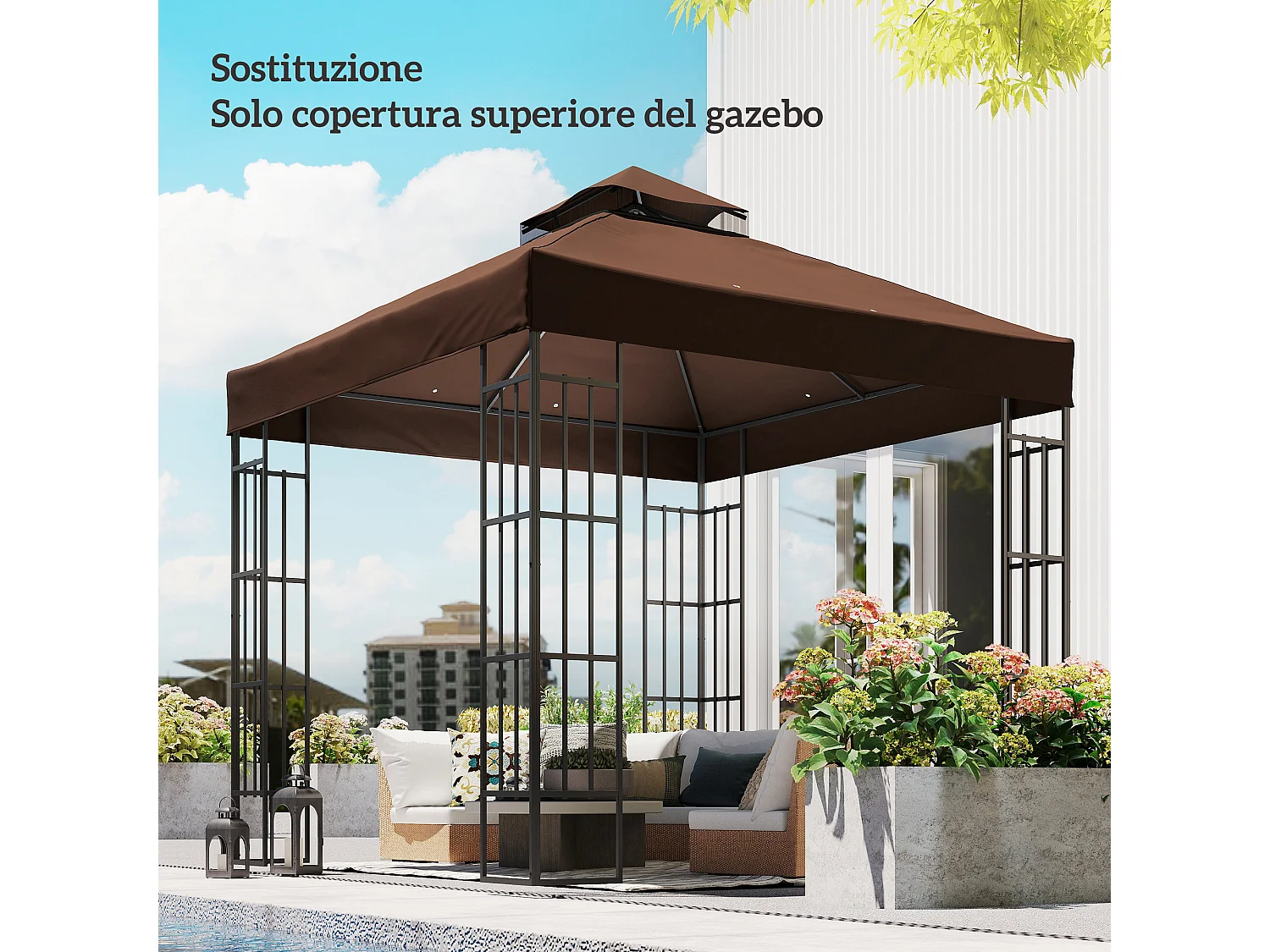 Copertura per gazebo da giardino 3x3 upf30+ a 2 livelli caffè