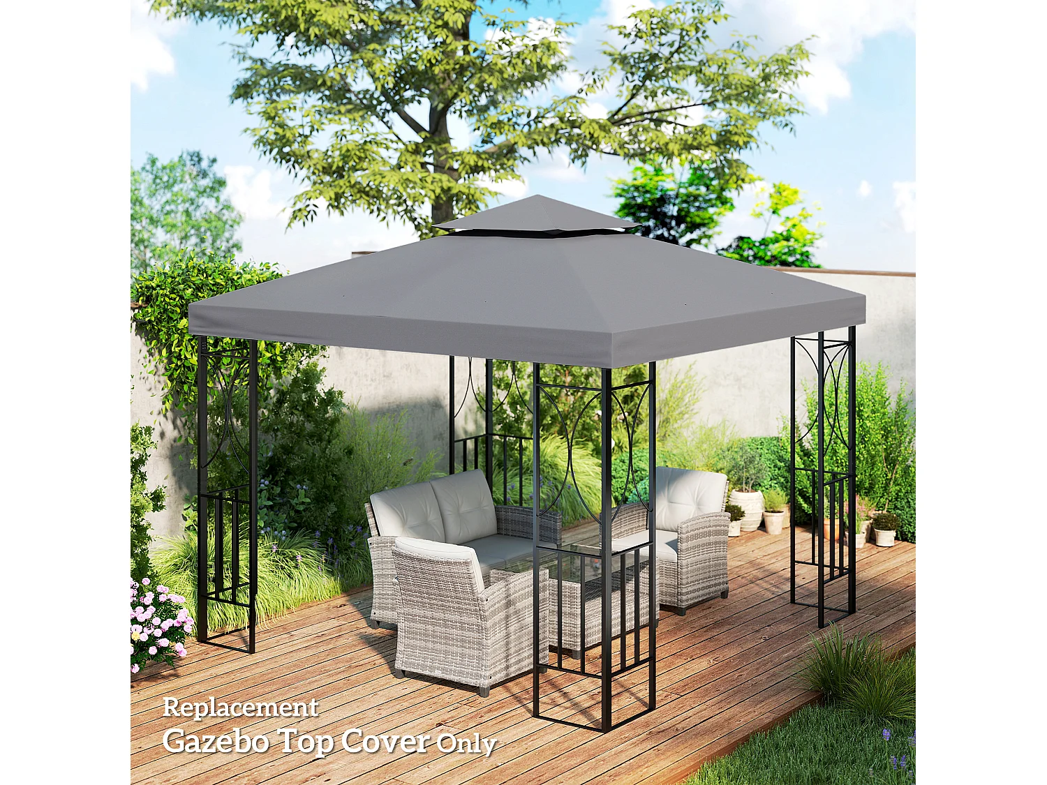 Tettuccio di ricambio per gazebo 3x3m a 2 livelli grigio scuro