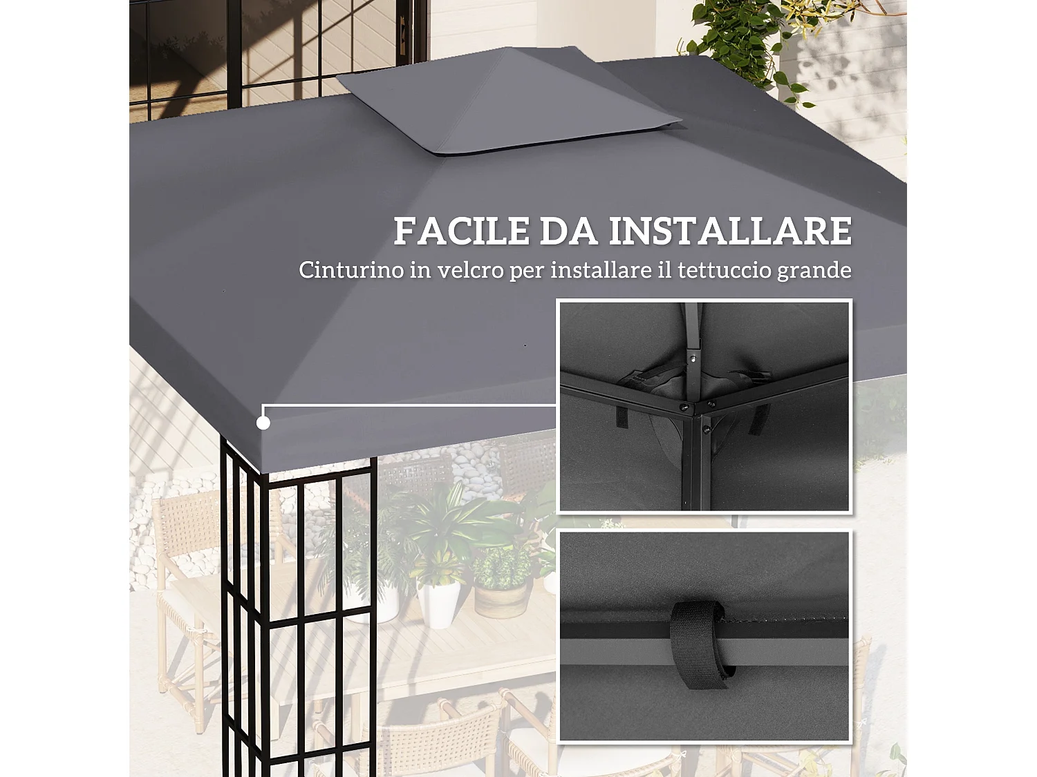 Tettuccio di ricambio per gazebo 3x3m a 2 livelli grigio scuro