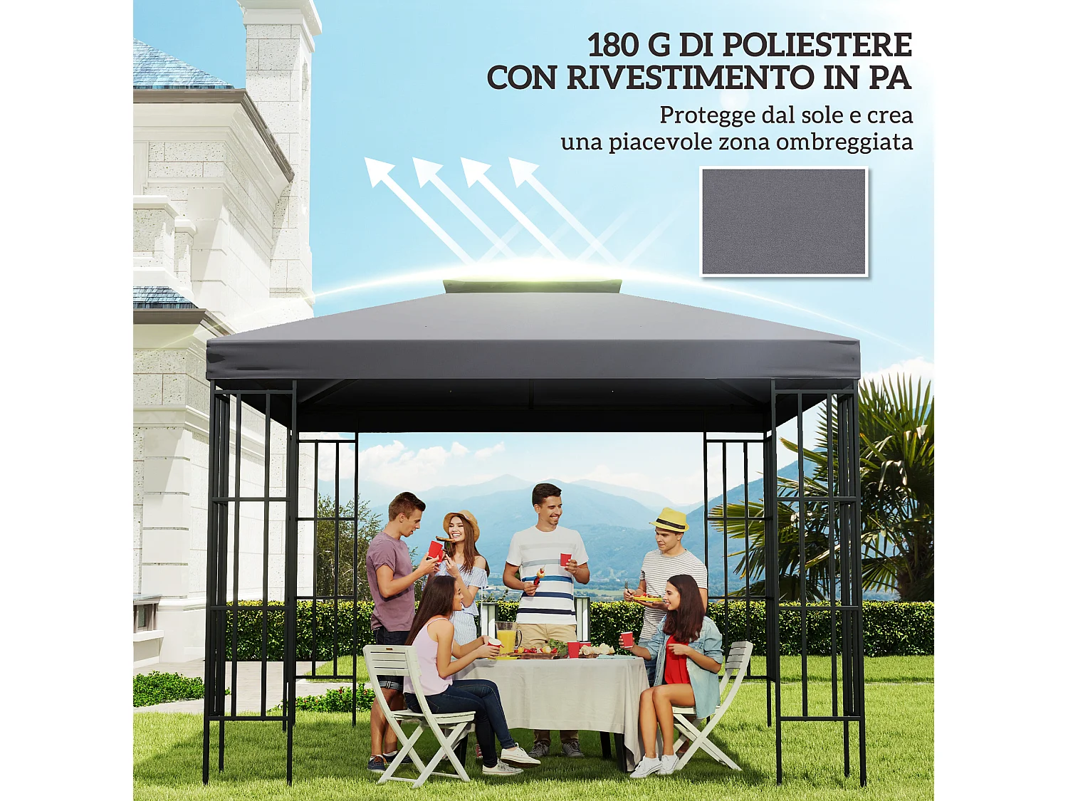 Tettuccio di ricambio per gazebo 3x3m a 2 livelli grigio scuro