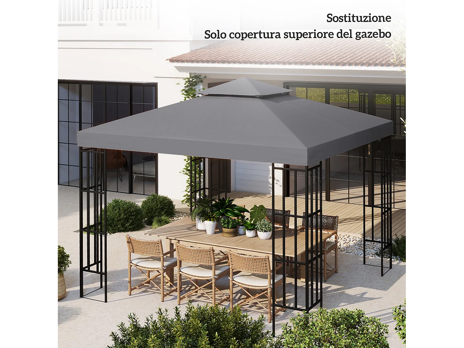 Tettuccio di ricambio per gazebo 3x3m a 2 livelli grigio scuro