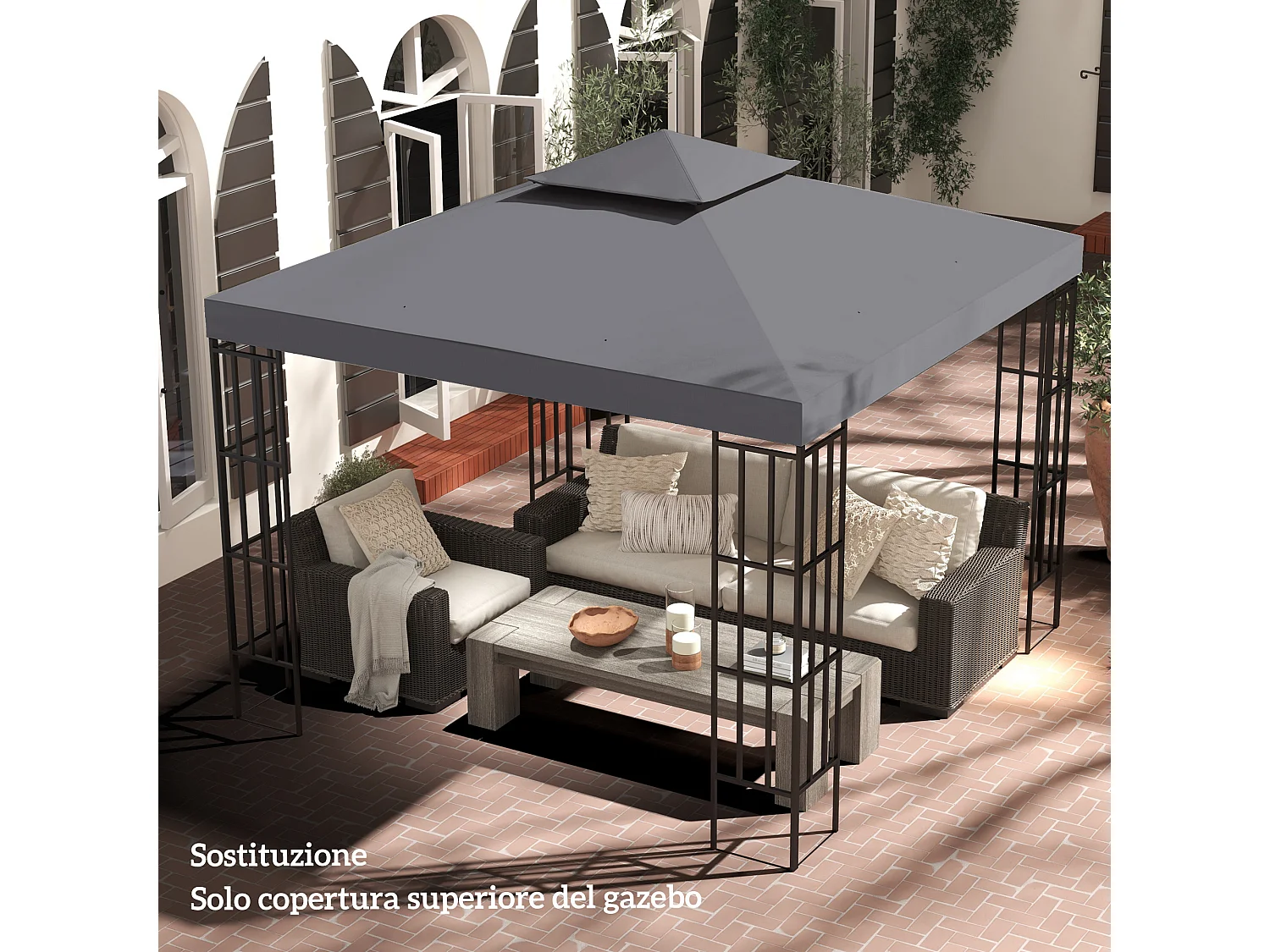 Tettuccio di ricambio per gazebo 3x3m a 2 livelli grigio scuro