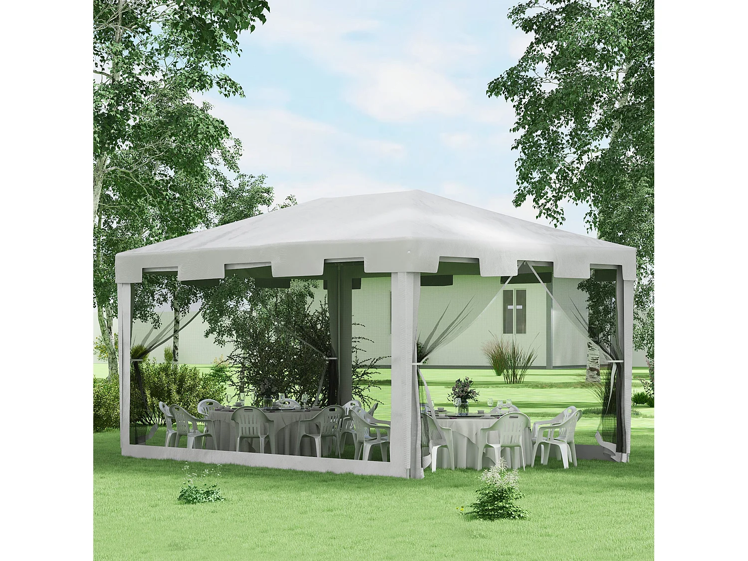 Gazebo da giardino 4x3 m in metallo e pe bianco e nero