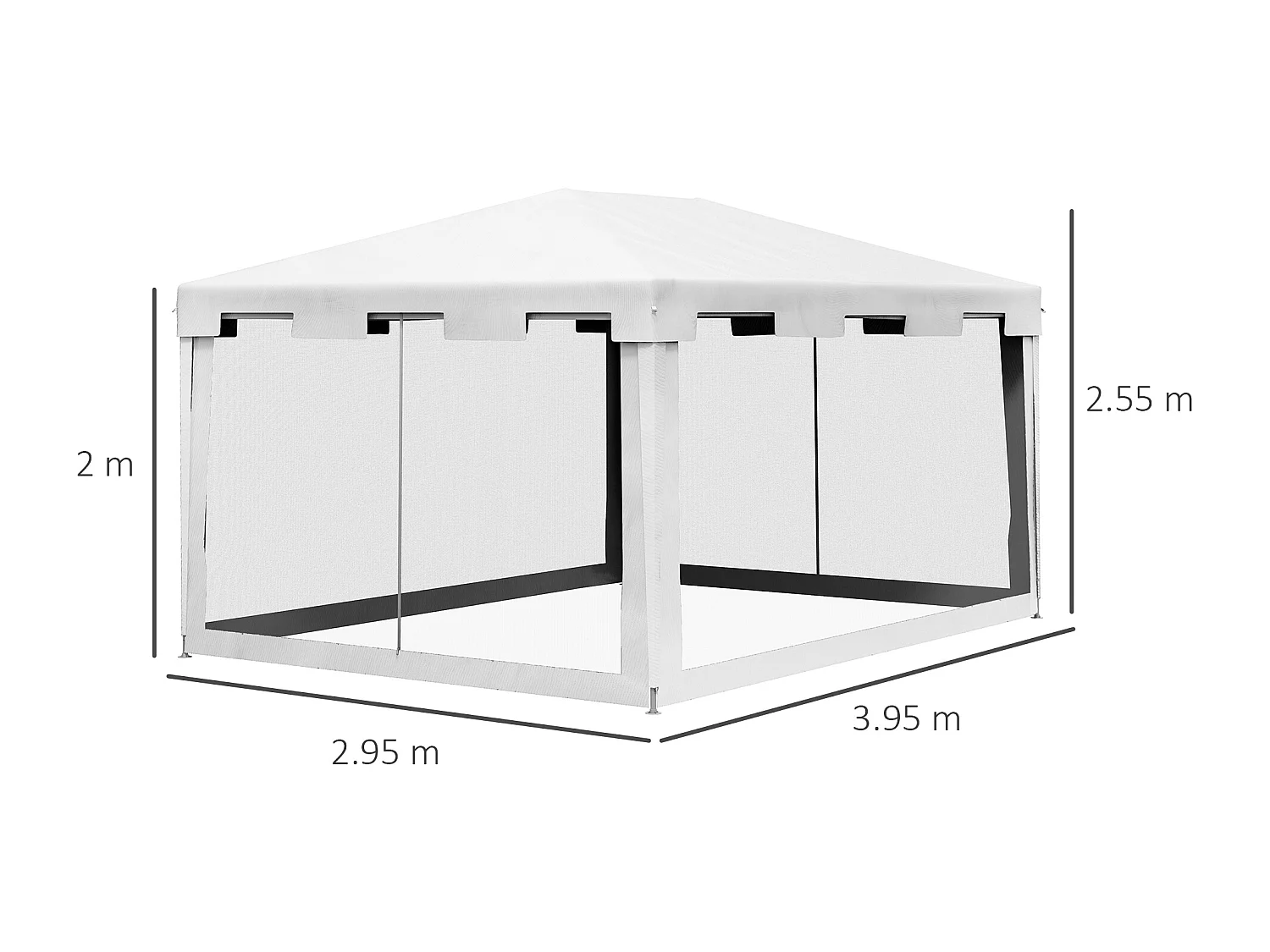 Gazebo da giardino 4x3 m in metallo e pe bianco e nero