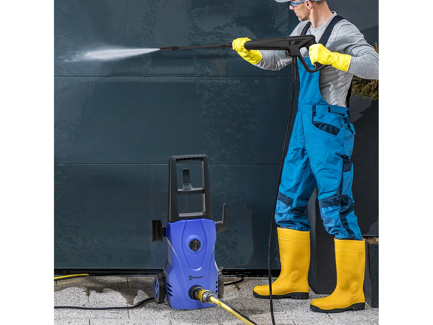Idropulitrice ad alta pressione 1600w pieghevole blu e nera