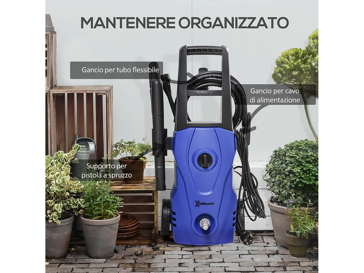 Idropulitrice ad alta pressione 1600w pieghevole blu e nera