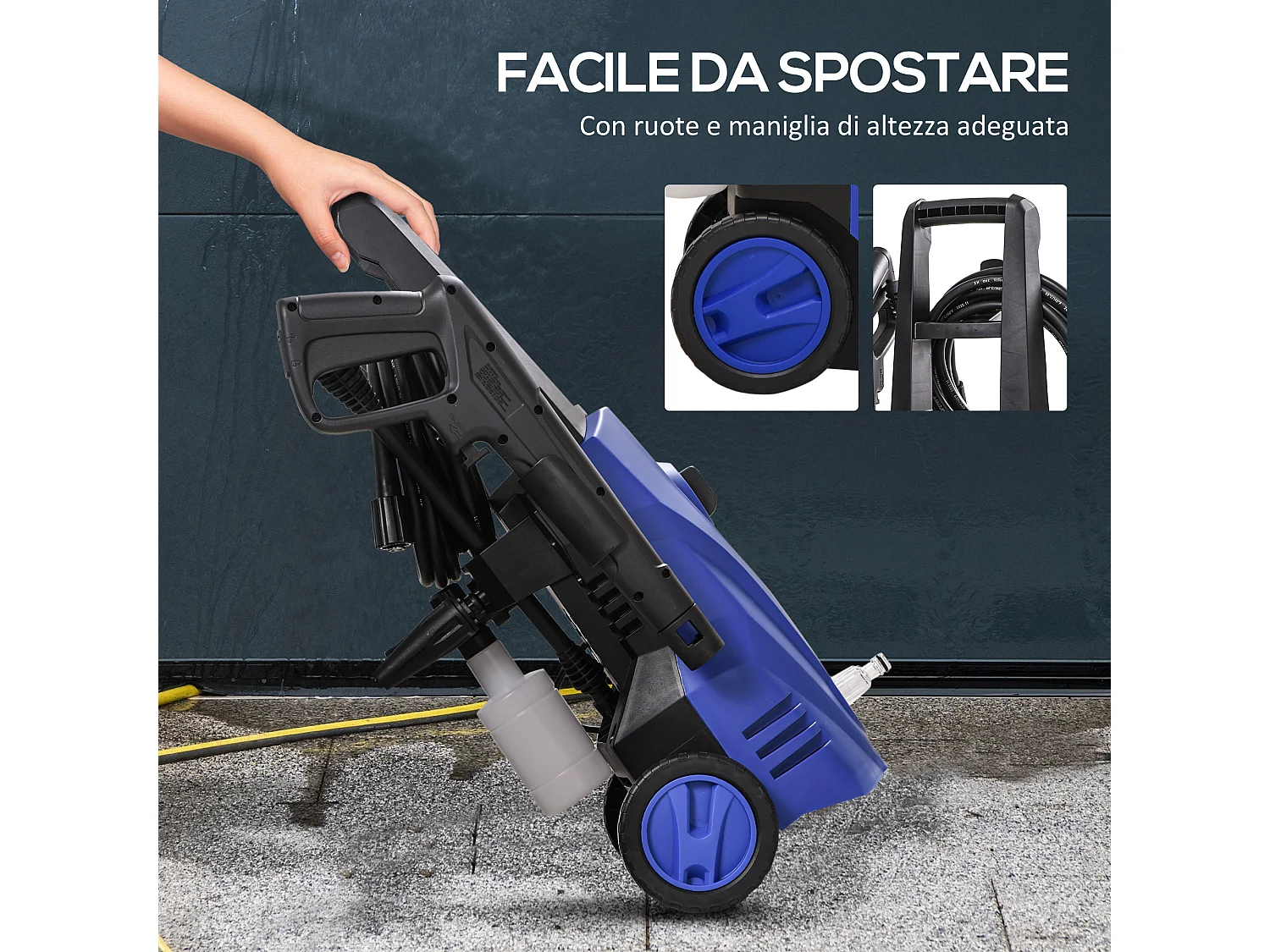 Idropulitrice ad alta pressione 1600w pieghevole blu e nera