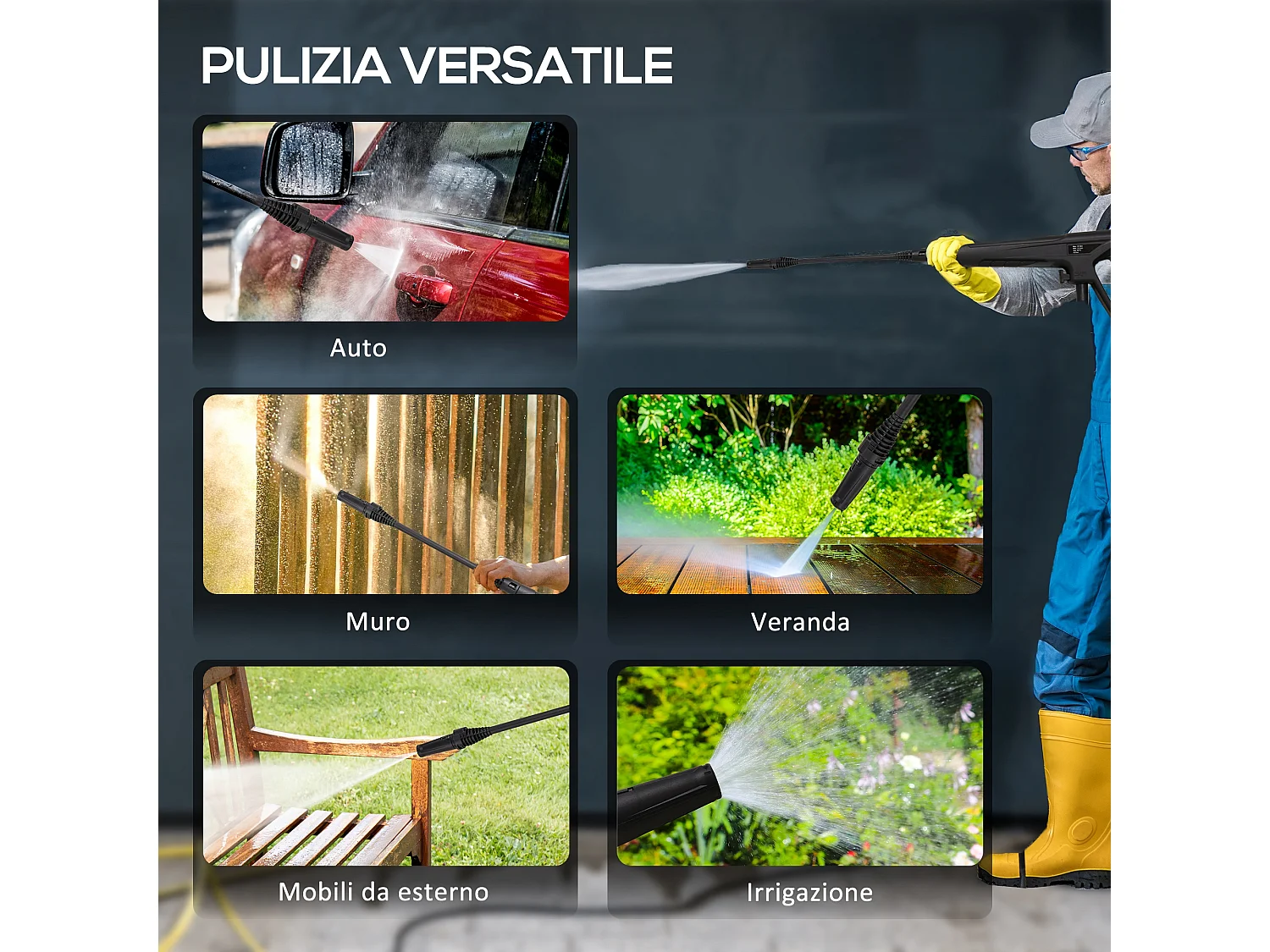 Idropulitrice ad alta pressione 1600w pieghevole blu e nera