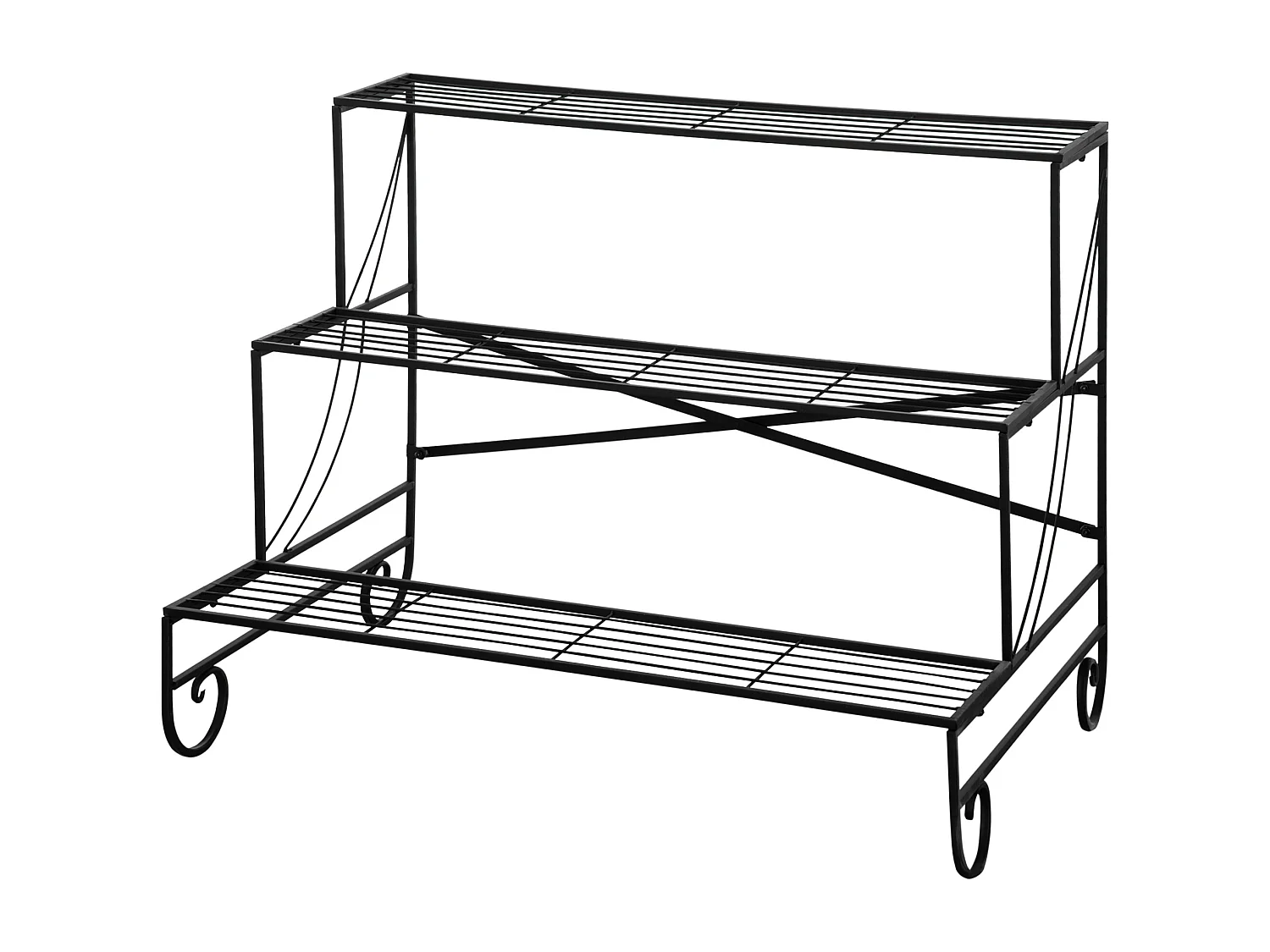 Portapiante in ferro battuto da esterno a 3 livelli nero