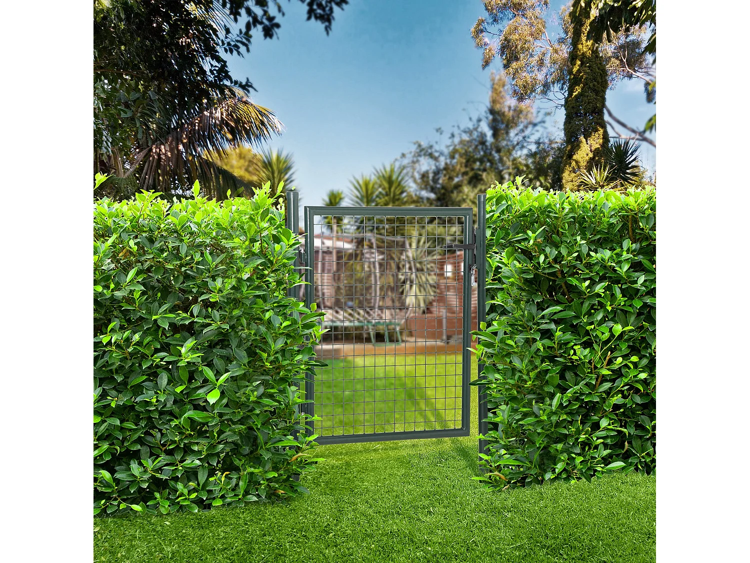 Cancello da giardino in acciaio antiruggine cancelletto da giardino con serratura e 3 chiavi 97x150cm verde