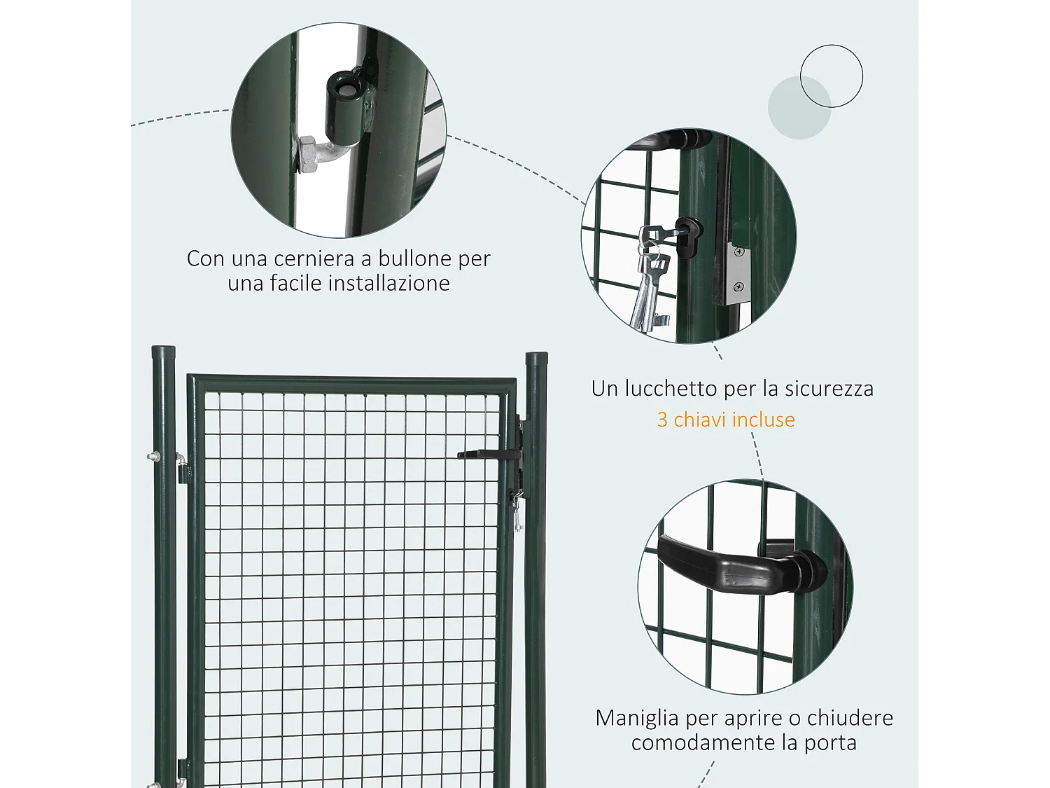Cancello da giardino in acciaio antiruggine cancelletto da giardino con serratura e 3 chiavi 97x150cm verde