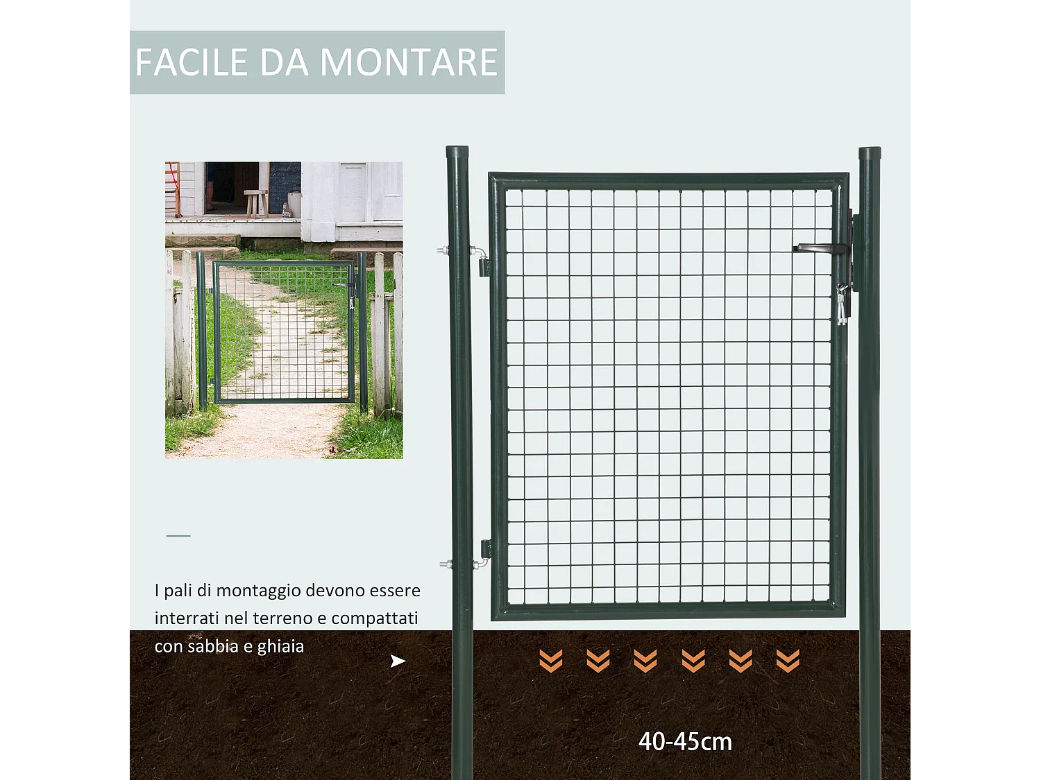 Cancello da giardino in acciaio antiruggine cancelletto da giardino con serratura e 3 chiavi 97x150cm verde