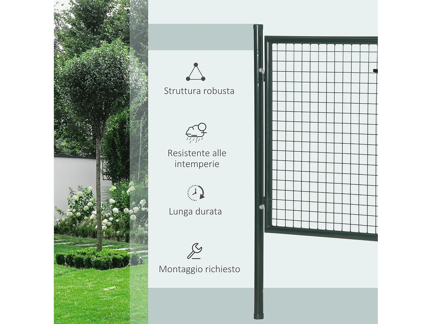 Cancello da giardino in acciaio antiruggine cancelletto da giardino con serratura e 3 chiavi 97x150cm verde