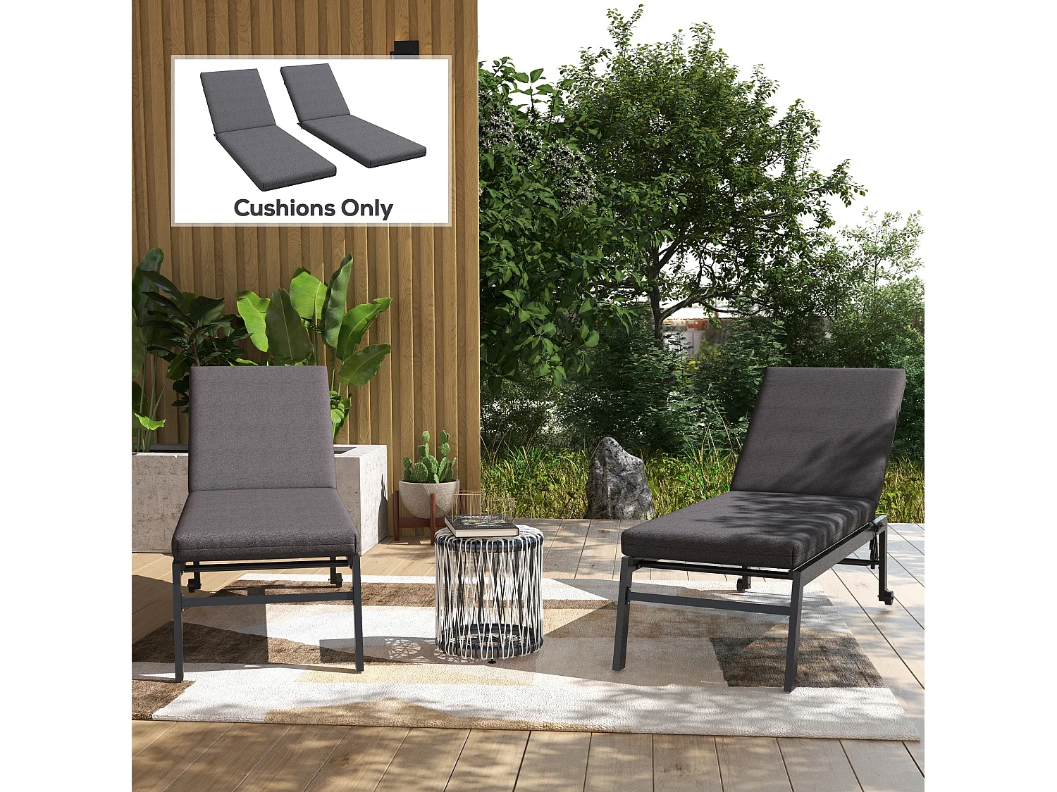 Set 2 cuscini per sedie da esterno in poliestere e cotone grigio