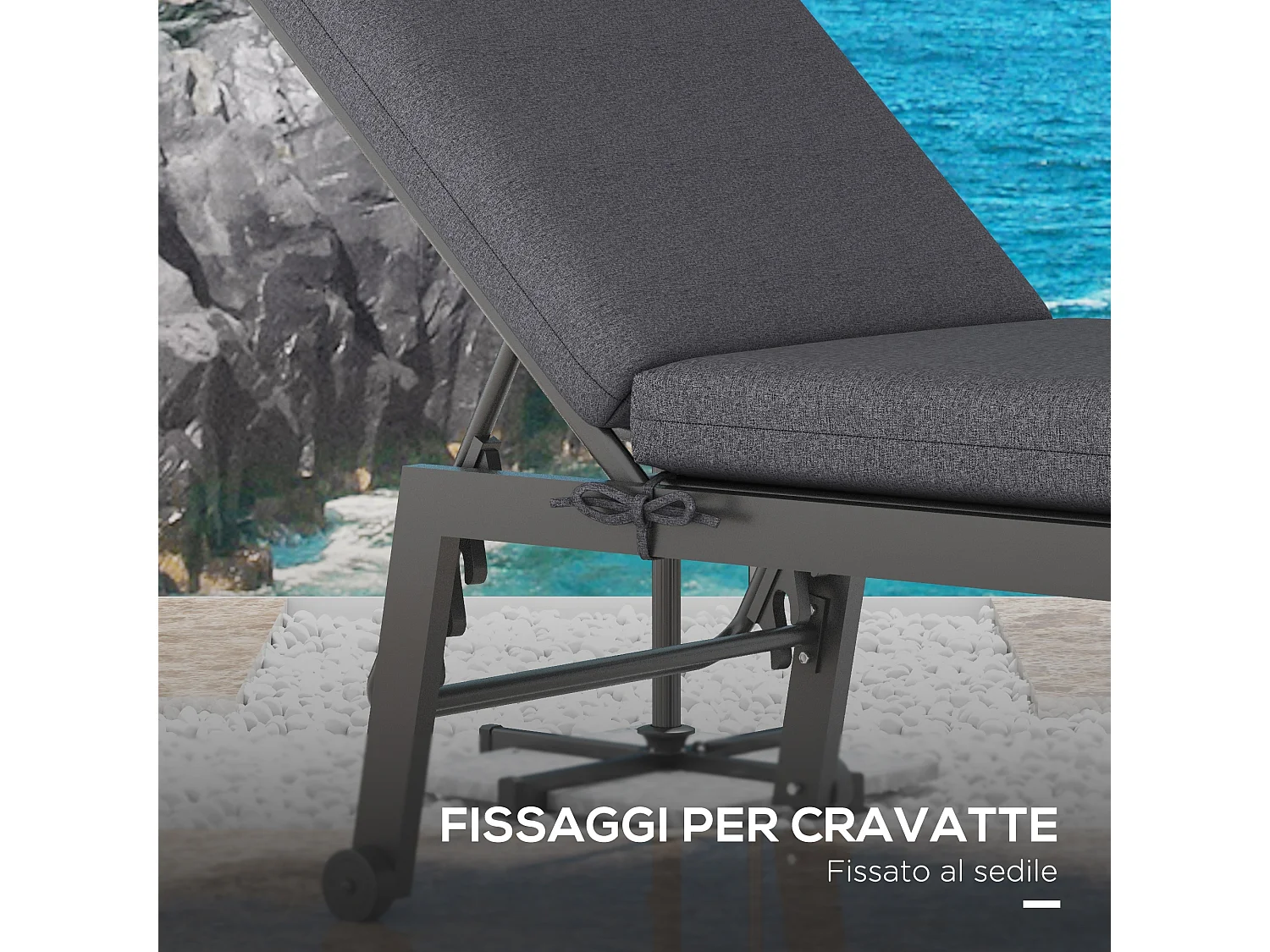 Set 2 cuscini per sedie da esterno in poliestere e cotone grigio