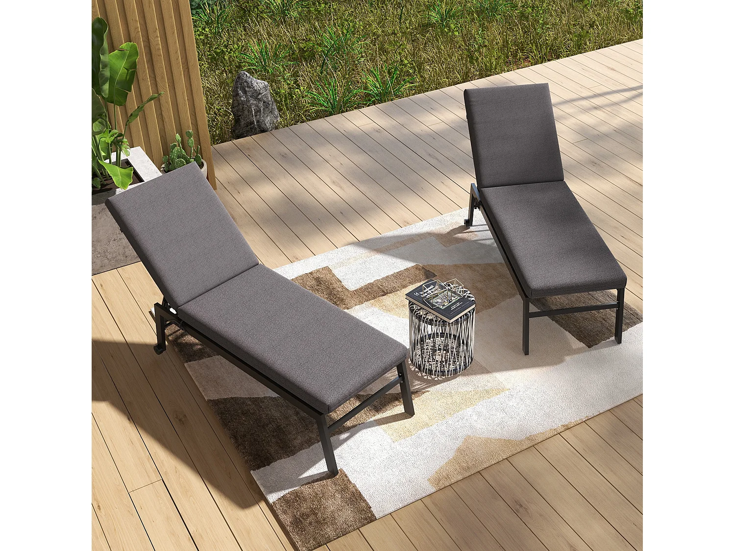 Set 2 cuscini per sedie da esterno in poliestere e cotone grigio