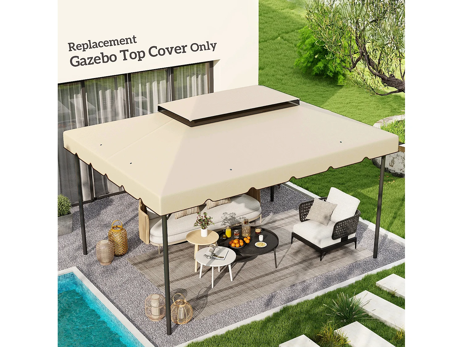 Tetto per gazebo 3x4 m con tetto a 2 livelli in poliestere crema