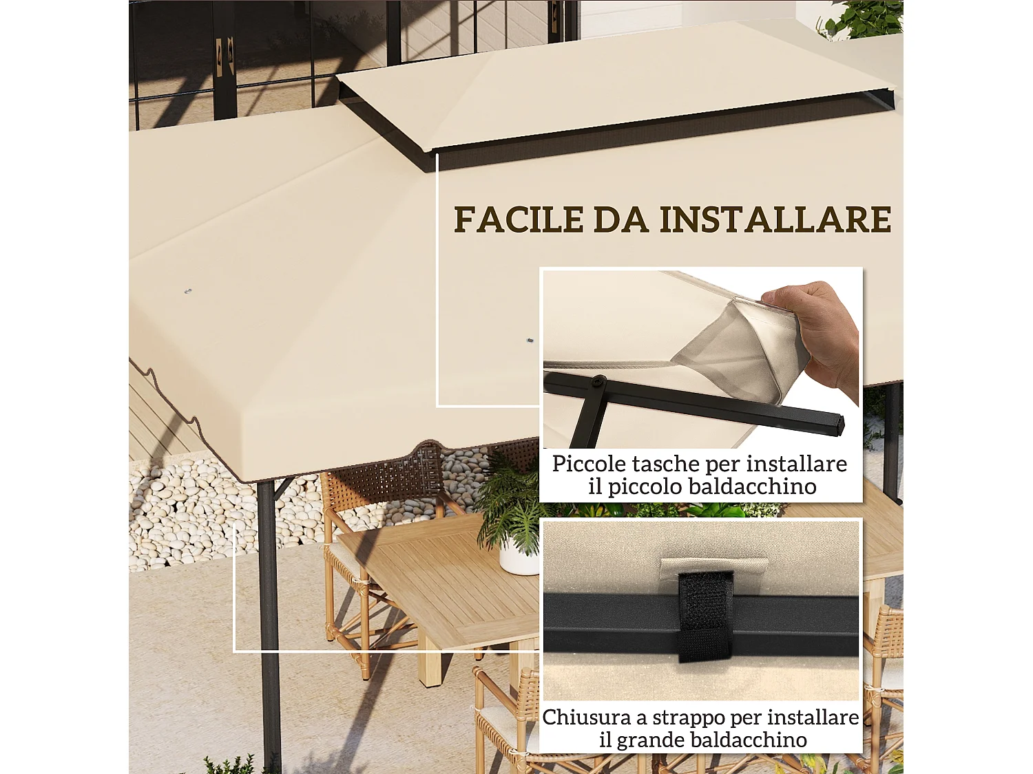 Tetto per gazebo 3x4 m con tetto a 2 livelli in poliestere crema