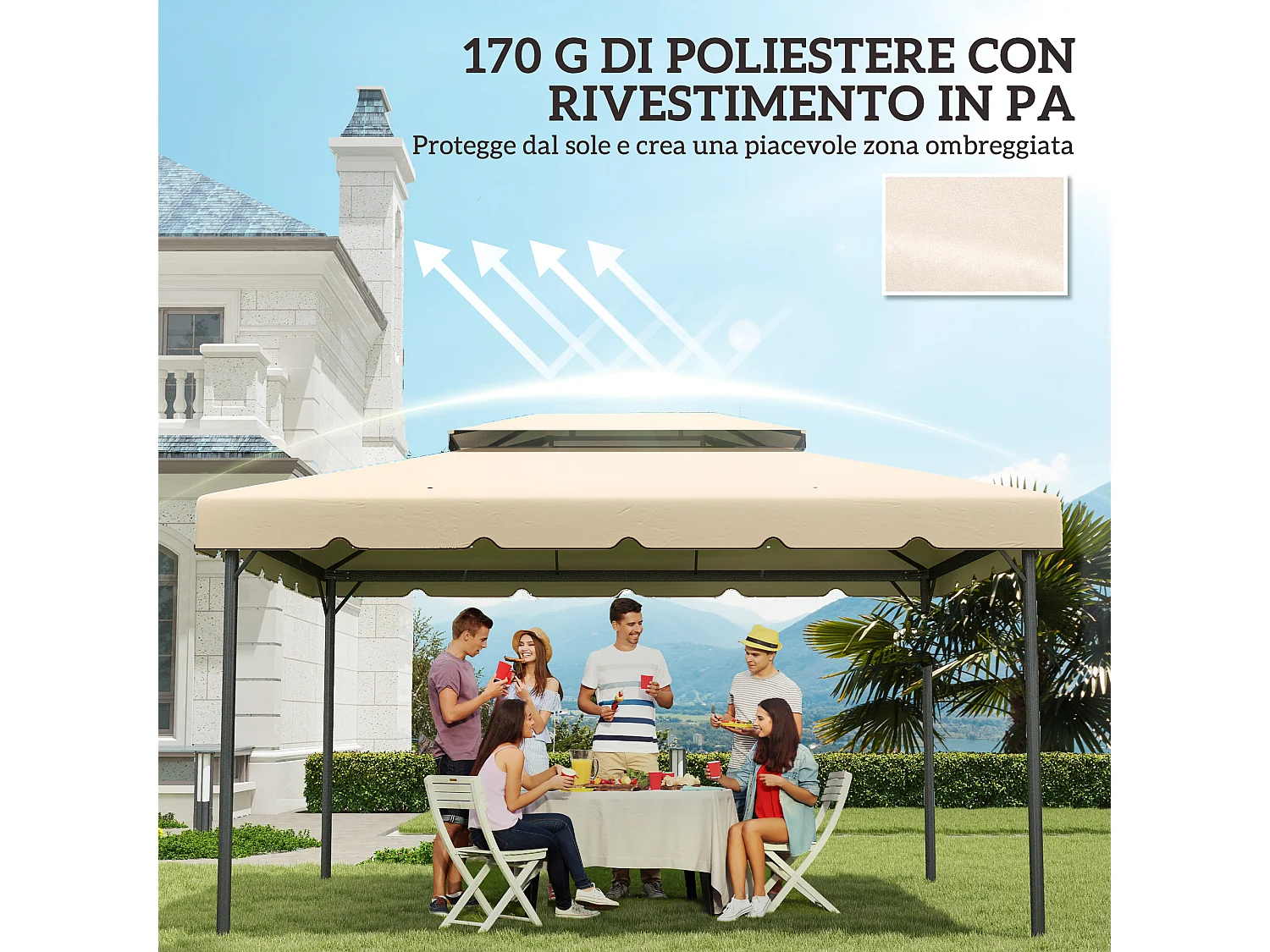 Tetto per gazebo 3x4 m con tetto a 2 livelli in poliestere crema