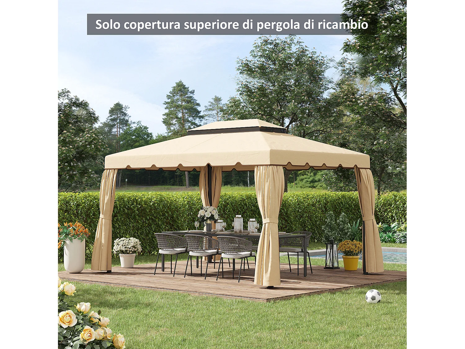 Tetto per gazebo 3x4 m con tetto a 2 livelli in poliestere crema