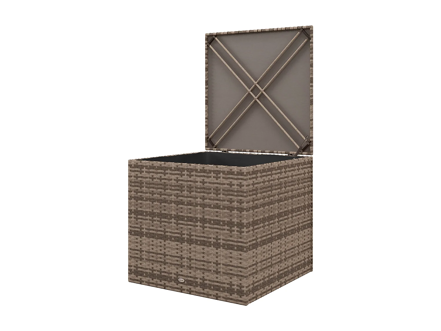 Baule da esterno in rattan pe e acciaio con fodera interna nero sabbia