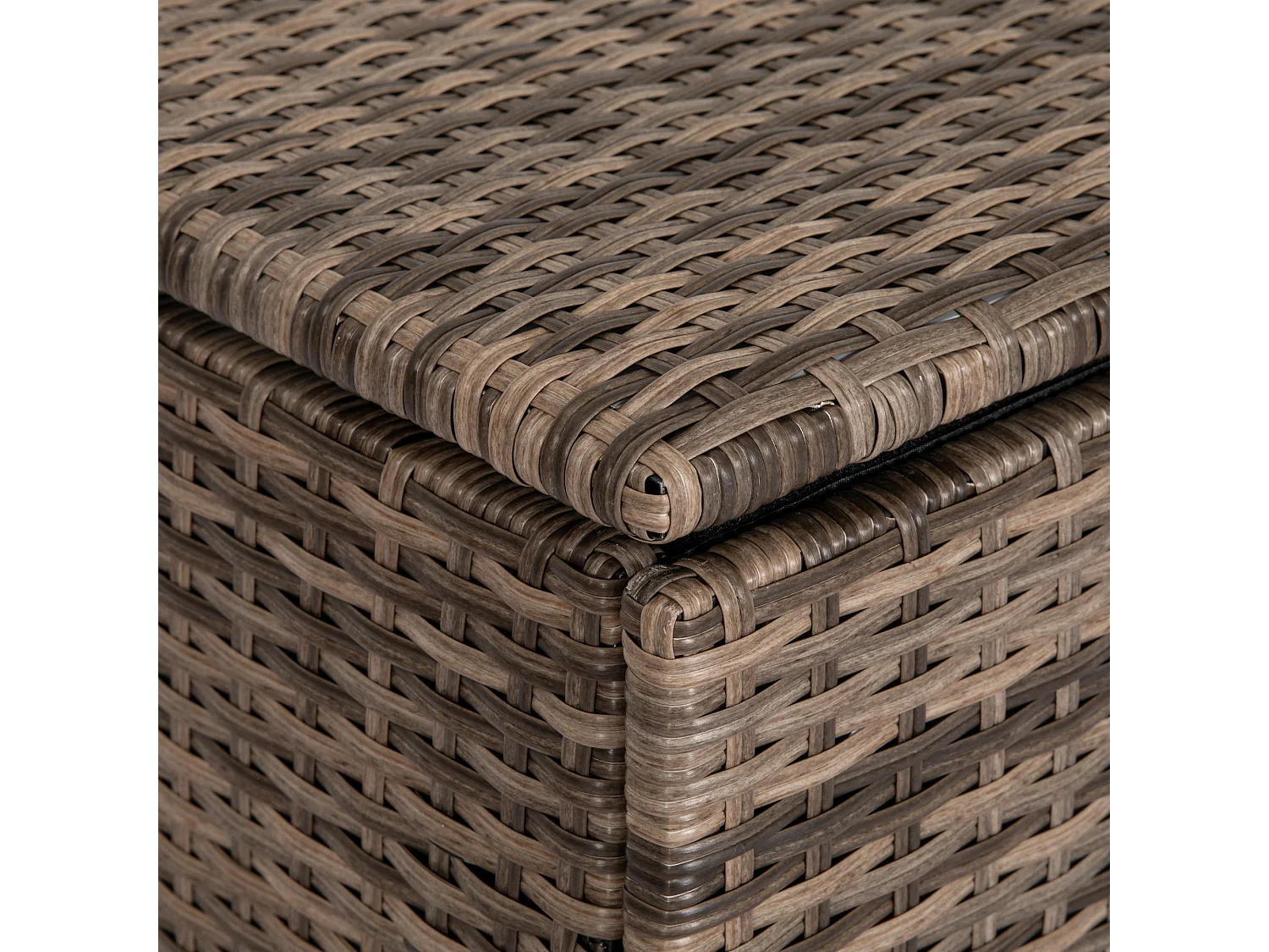 Baule da esterno in rattan pe e acciaio con fodera interna nero sabbia