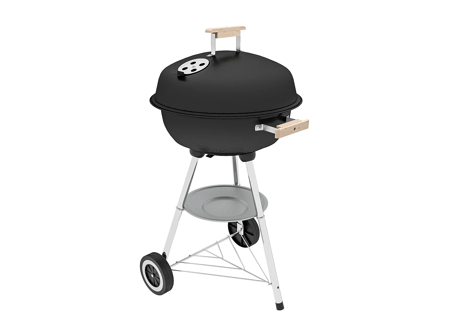 Barbecue a carbone con griglia coperchio e ruote nero