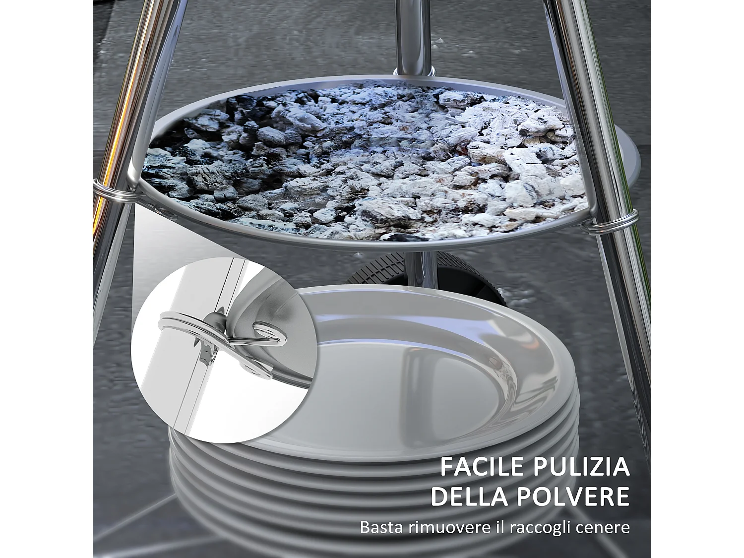 Barbecue a carbone con griglia coperchio e ruote nero