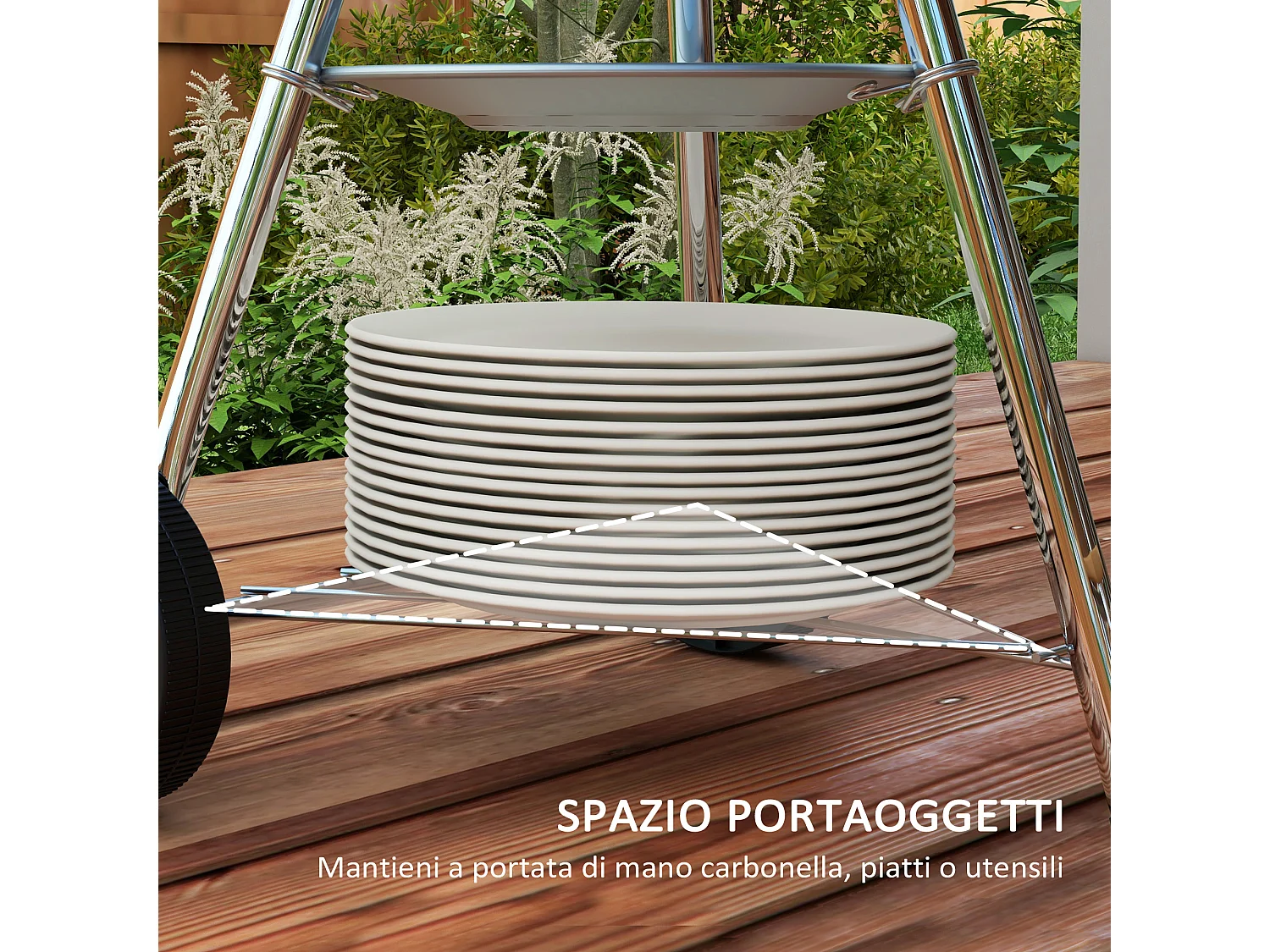 Barbecue a carbone con griglia coperchio e ruote nero